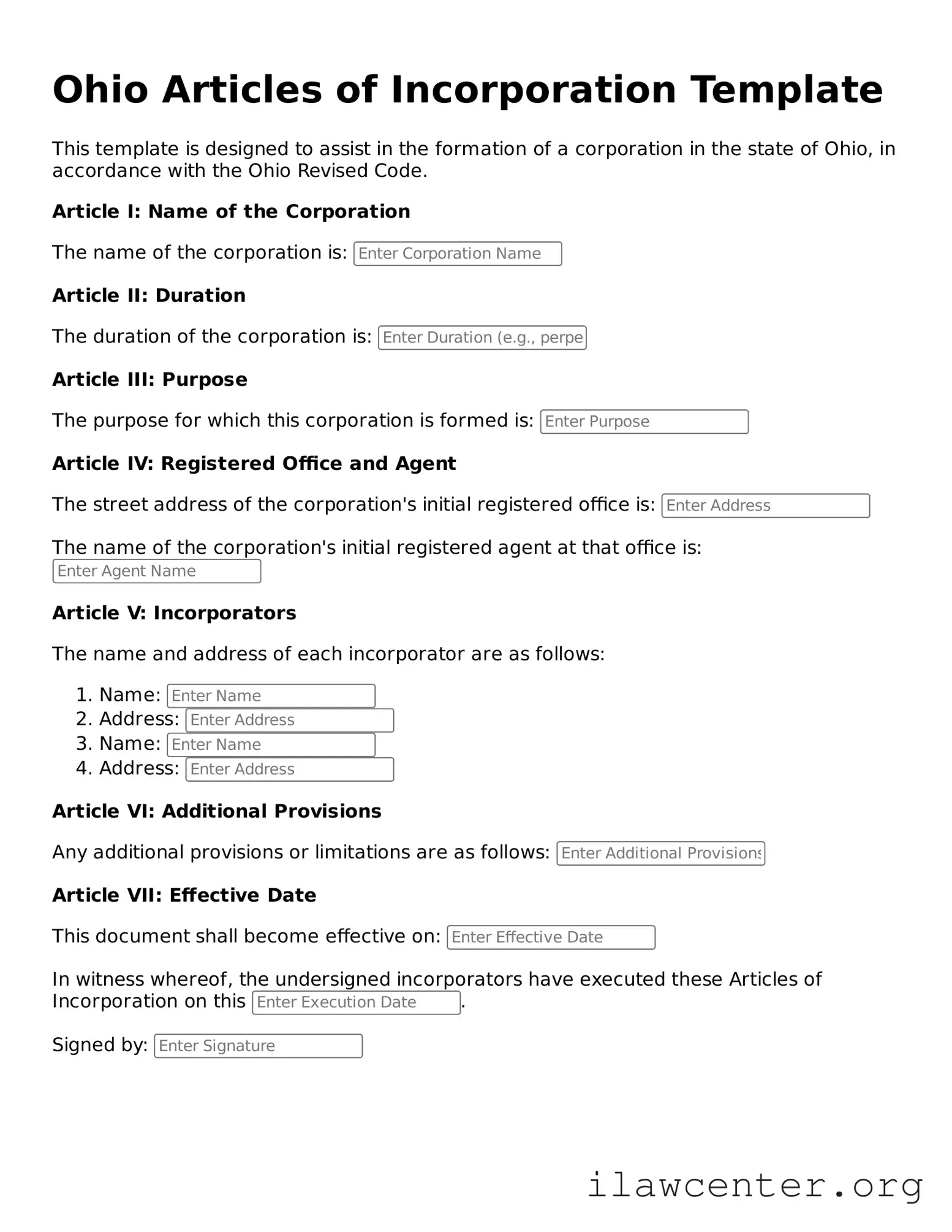Attorney-Verified  Articles of Incorporation Document for Ohio