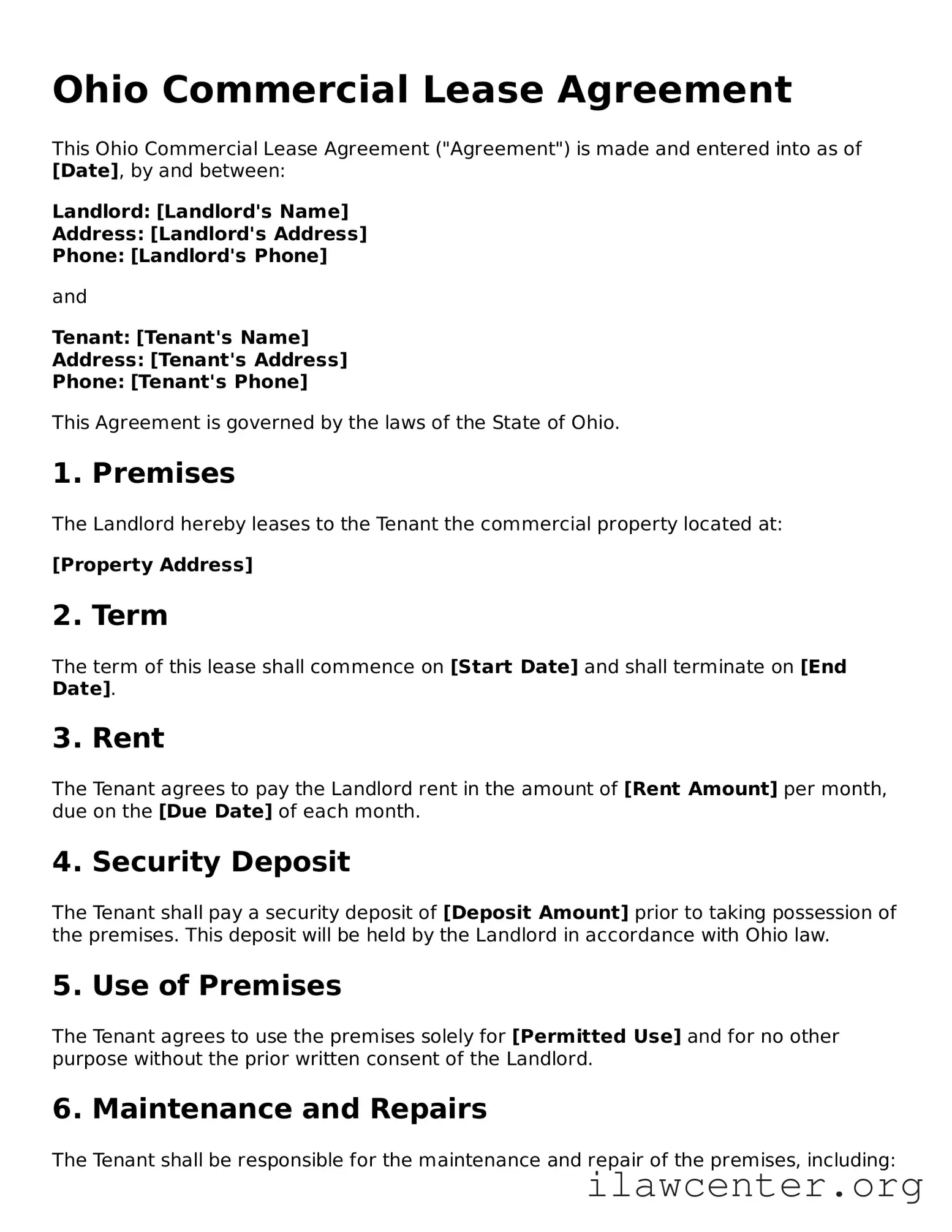 Attorney-Verified  Commercial Lease Agreement Document for Ohio