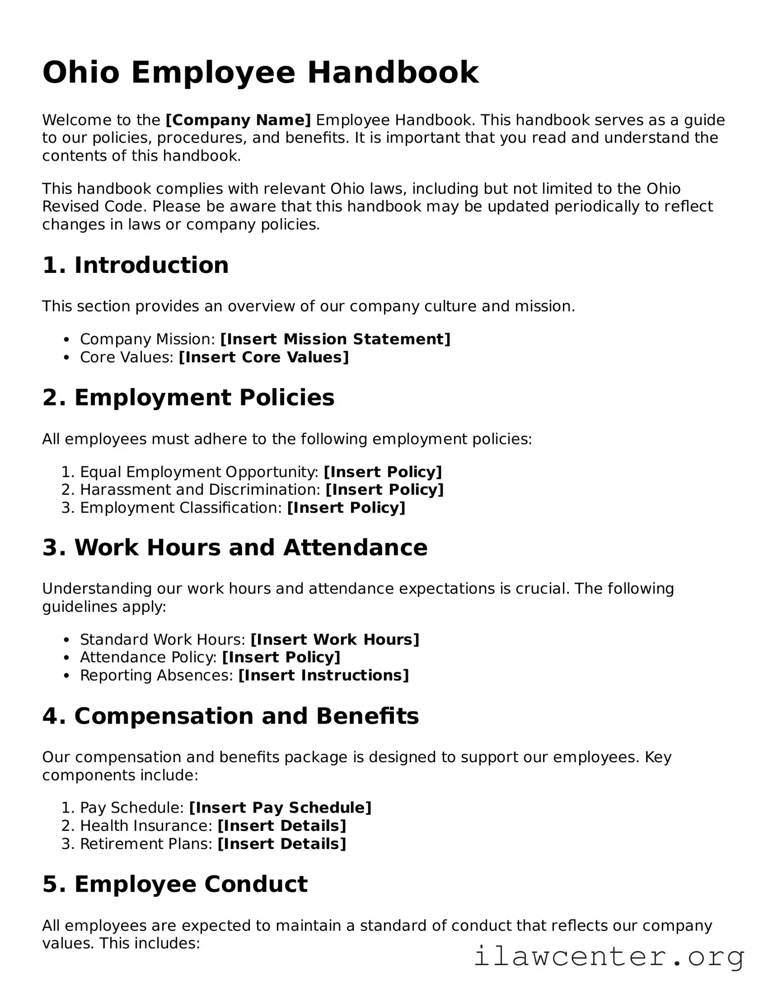 Attorney-Verified  Employee Handbook Document for Ohio