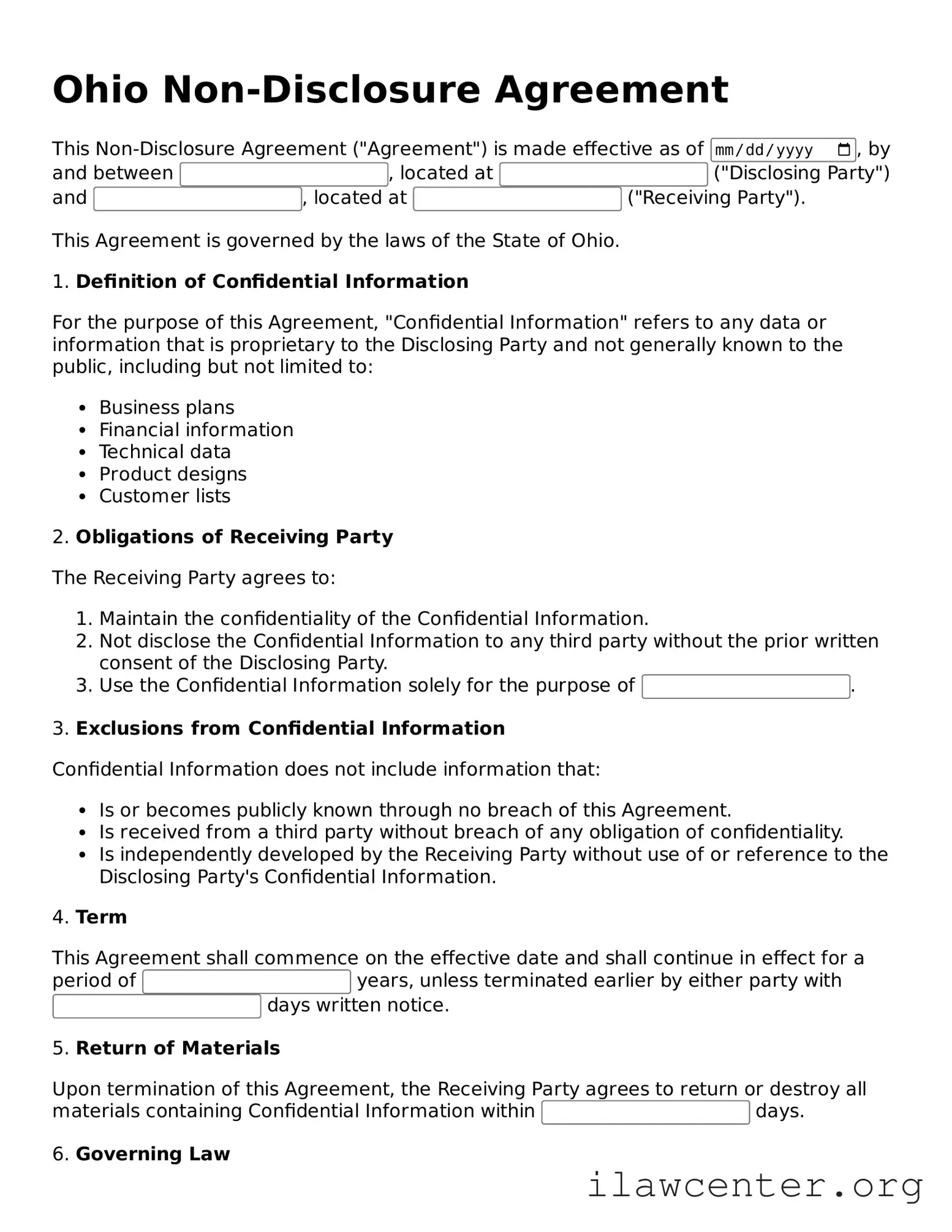 Attorney-Verified  Non-disclosure Agreement Document for Ohio