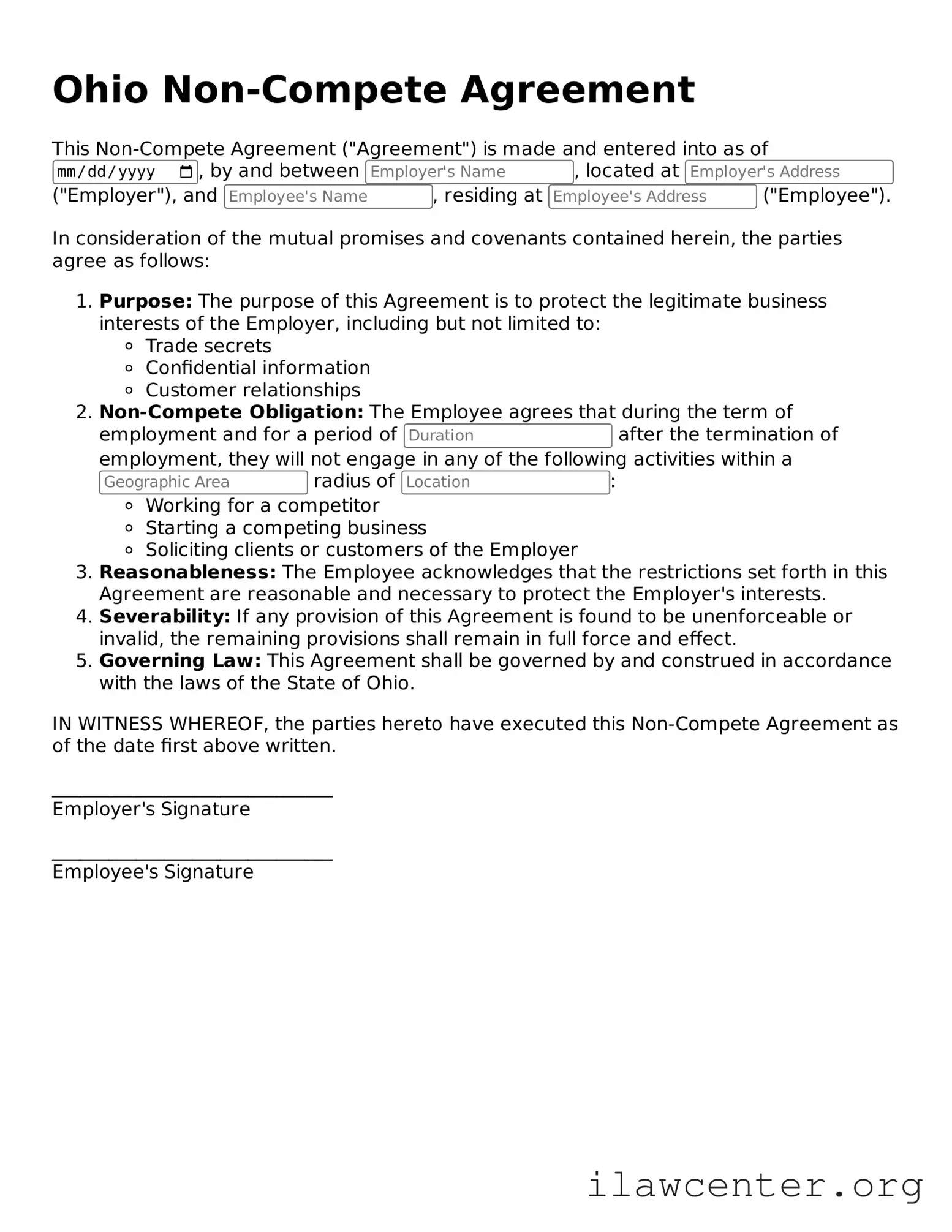 Attorney-Verified  Non-compete Agreement Document for Ohio