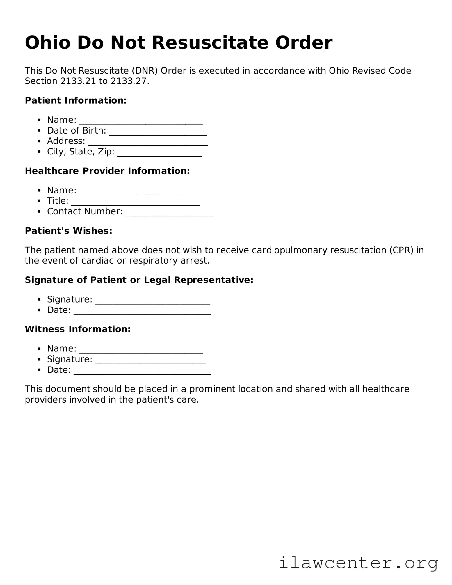 Attorney-Verified  Do Not Resuscitate Order Document for Ohio