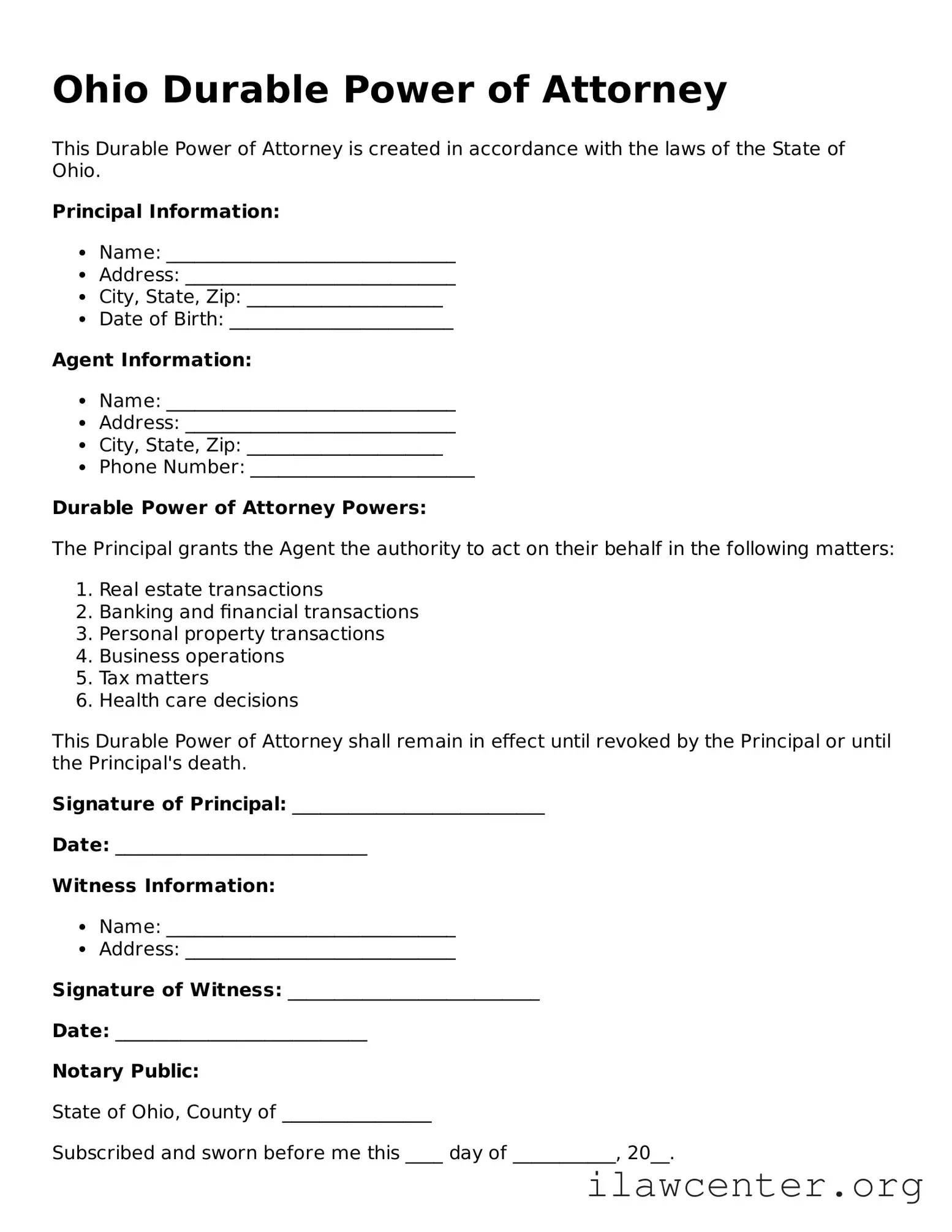 Attorney-Verified  Durable Power of Attorney Document for Ohio