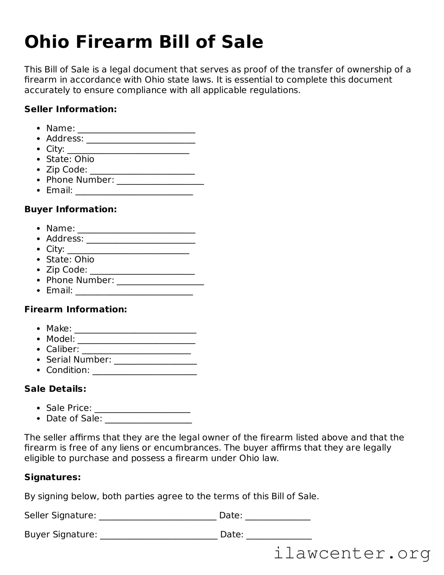 Attorney-Verified  Firearm Bill of Sale Document for Ohio