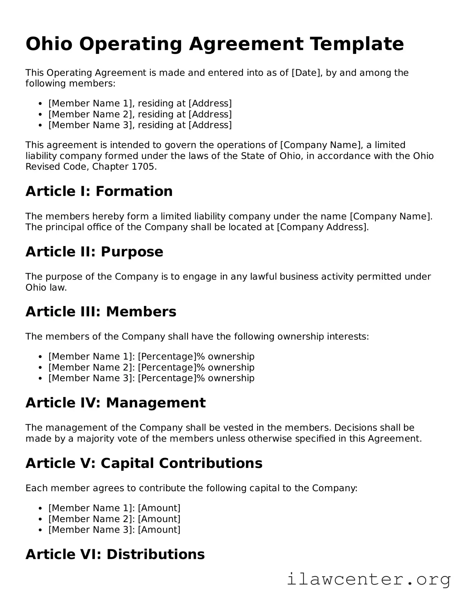 Attorney-Verified  Operating Agreement Document for Ohio