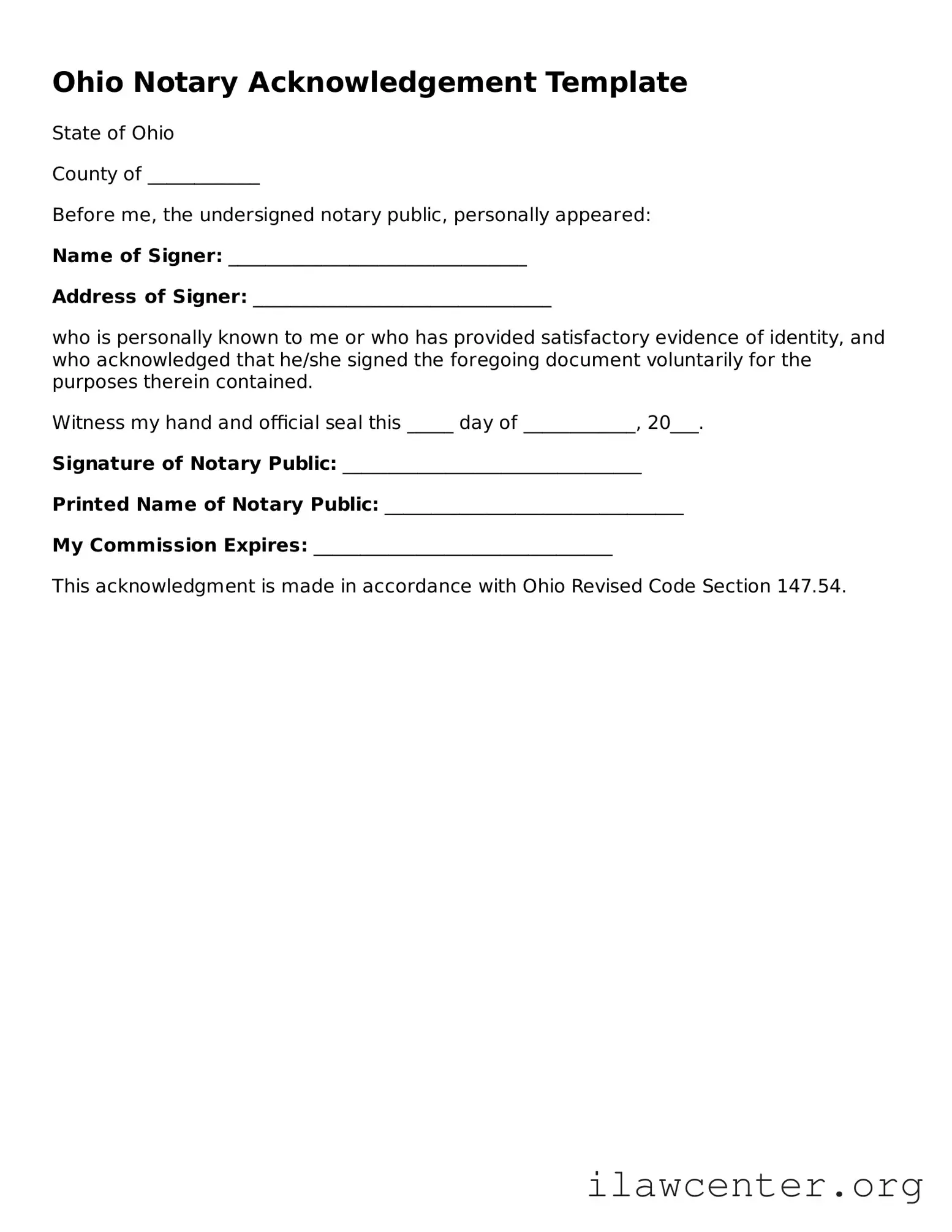 Attorney-Verified  Notary Acknowledgement Document for Ohio