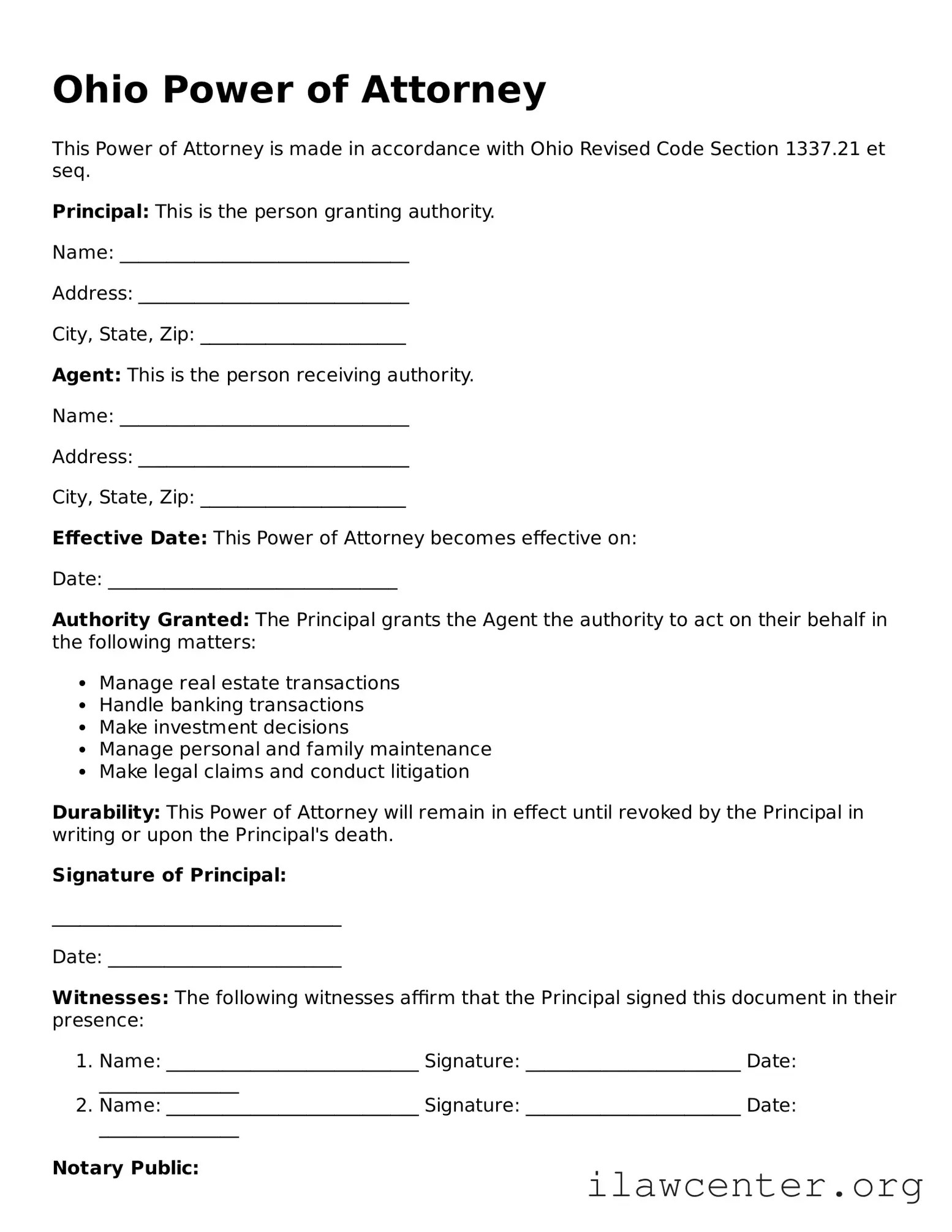 Attorney-Verified  Power of Attorney Document for Ohio