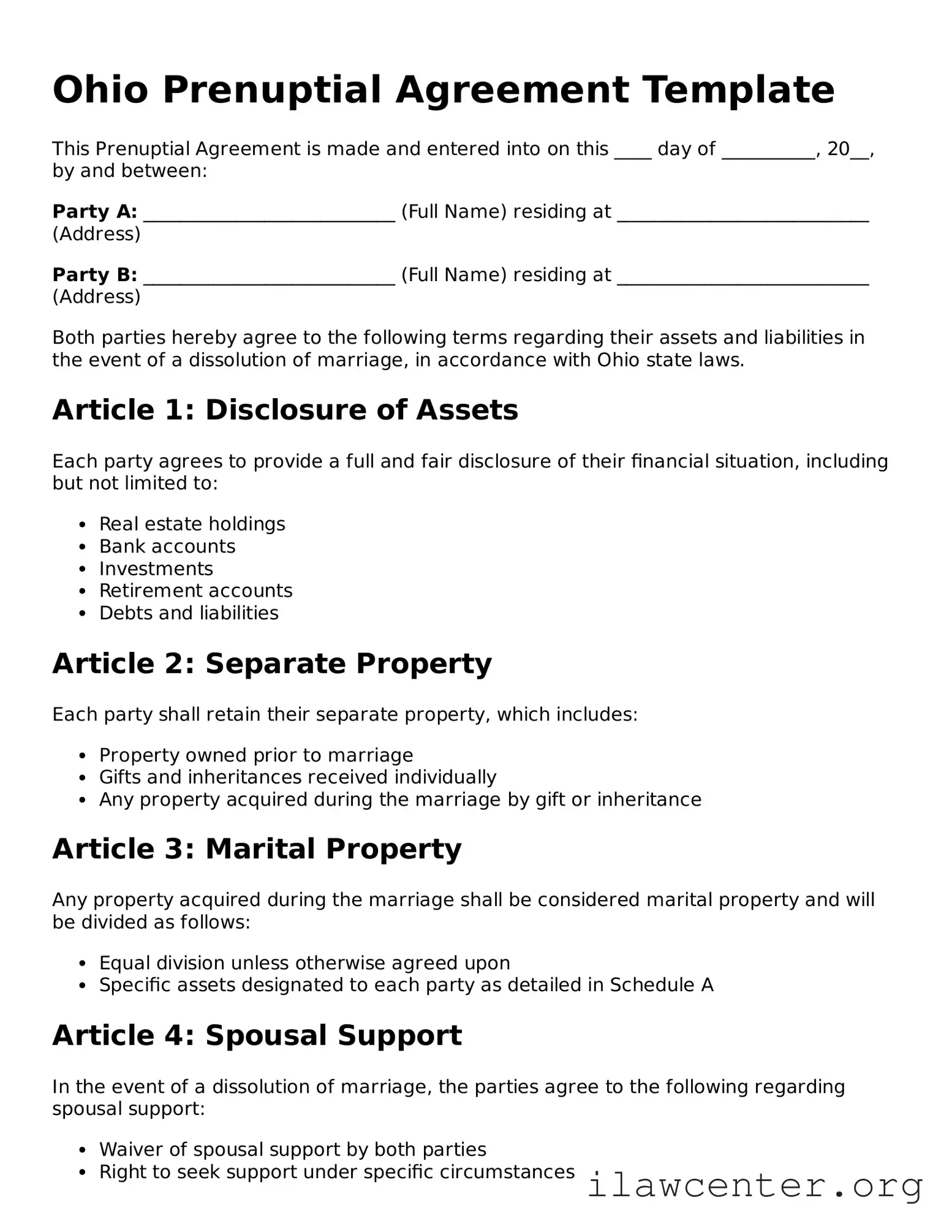 Attorney-Verified  Prenuptial Agreement Document for Ohio