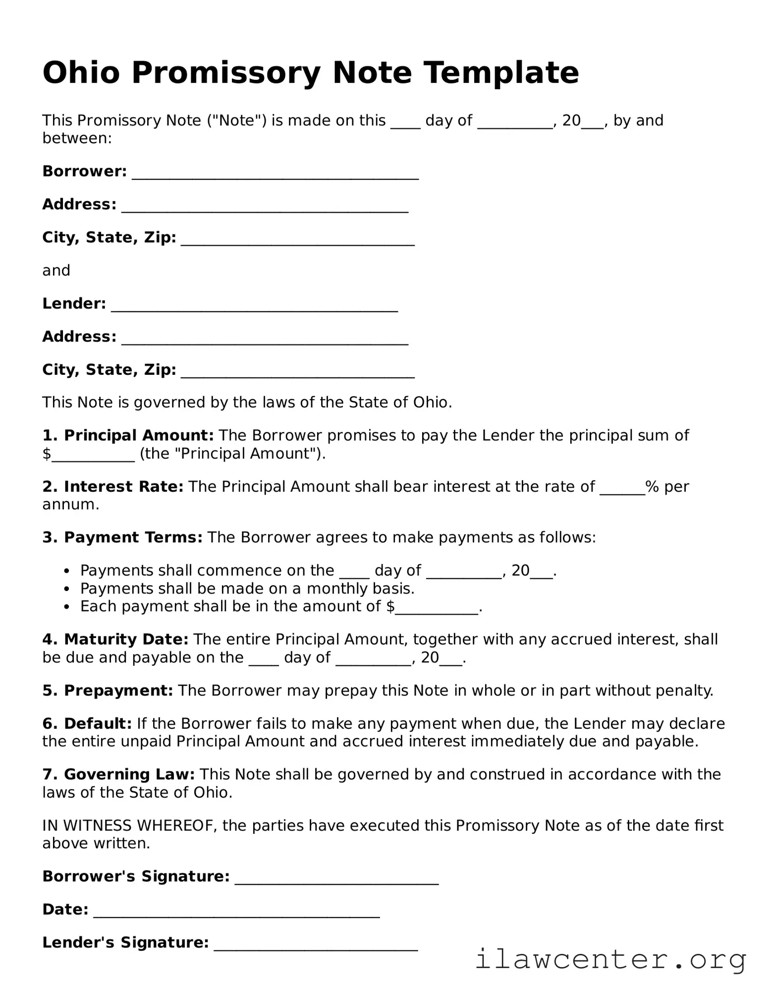 Attorney-Verified  Promissory Note Document for Ohio