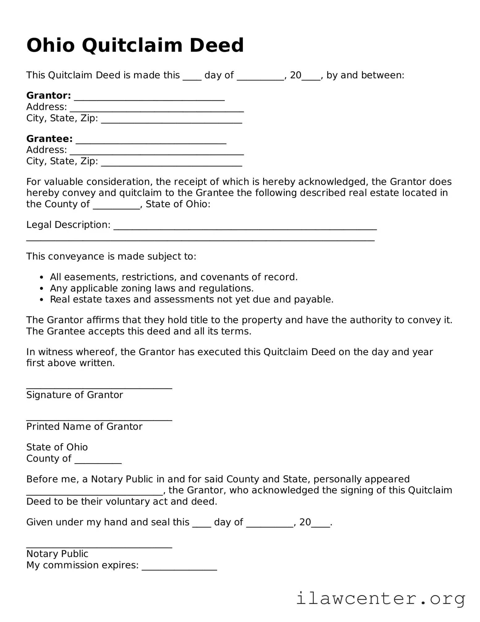 Attorney-Verified  Quitclaim Deed Document for Ohio