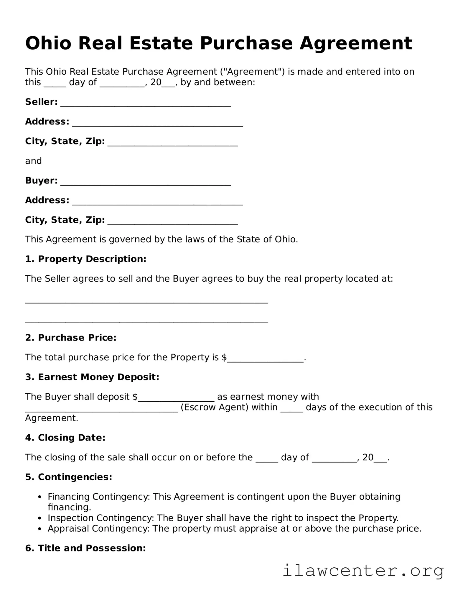 Attorney-Verified  Real Estate Purchase Agreement Document for Ohio