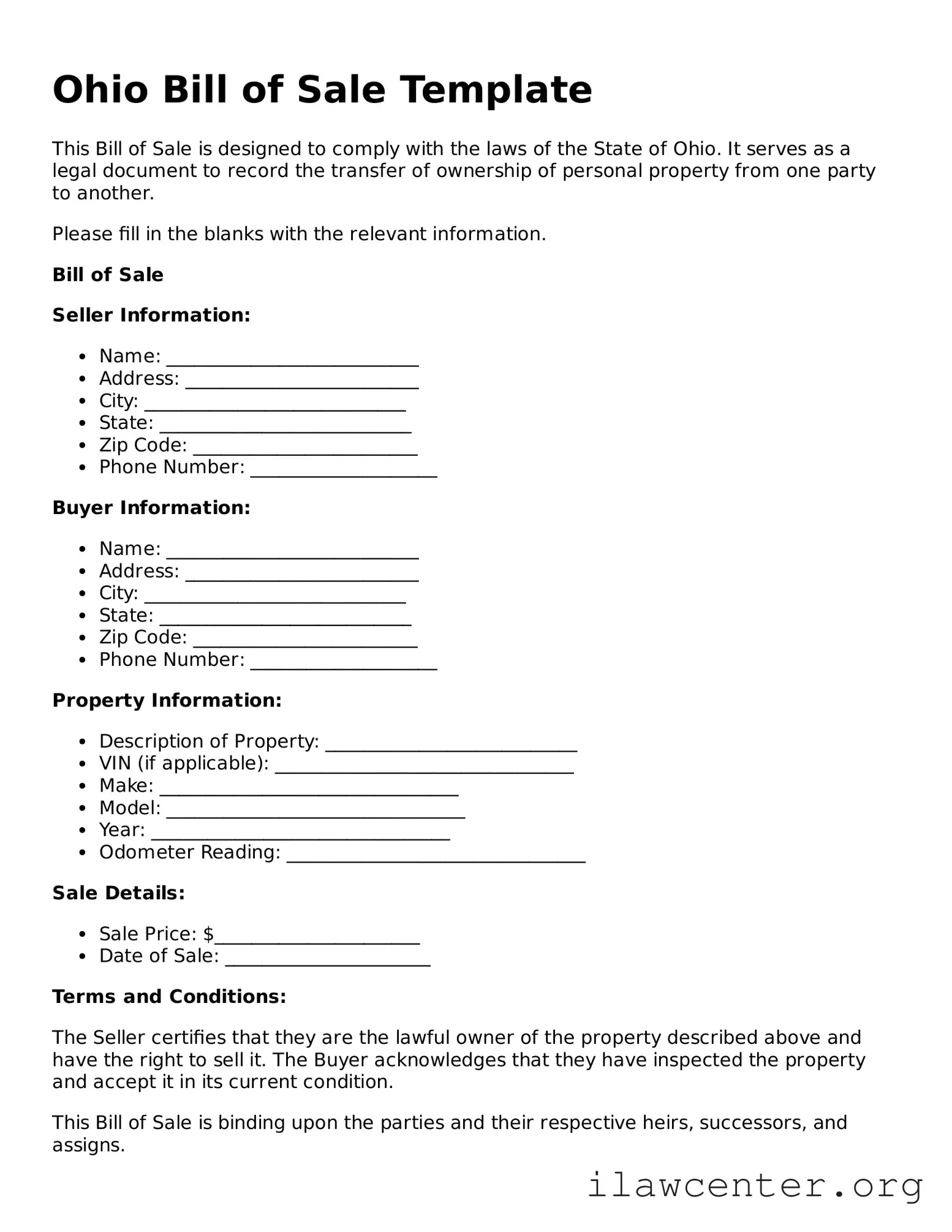 Attorney-Verified  Bill of Sale Document for Ohio