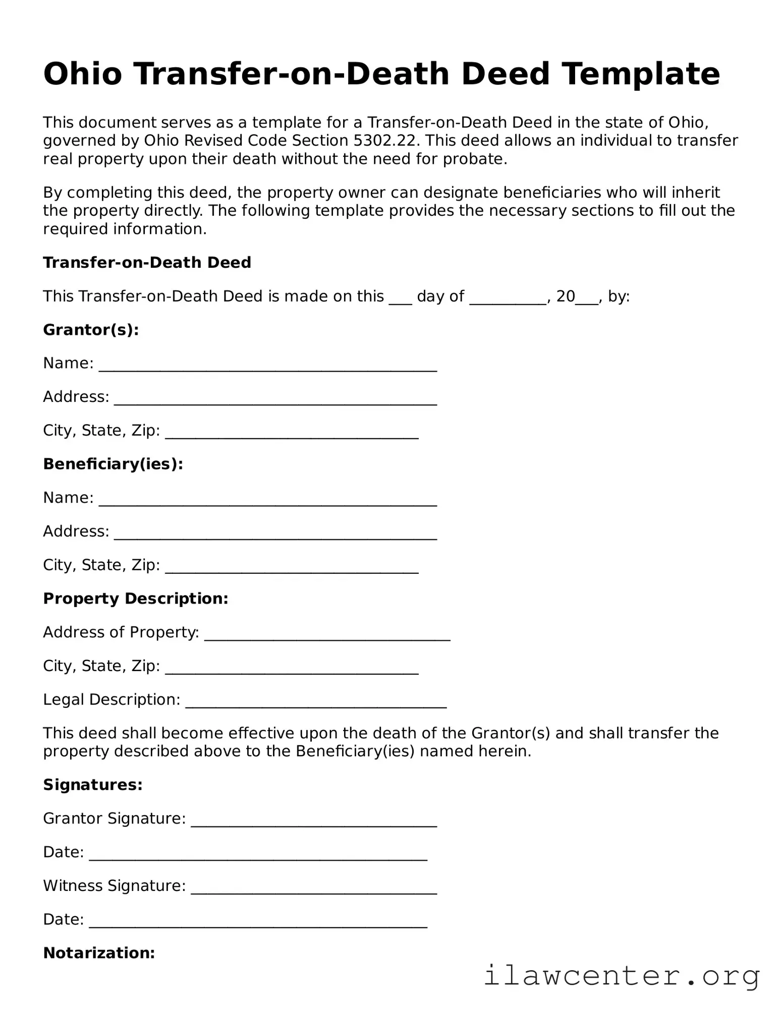 Attorney-Verified  Transfer-on-Death Deed Document for Ohio