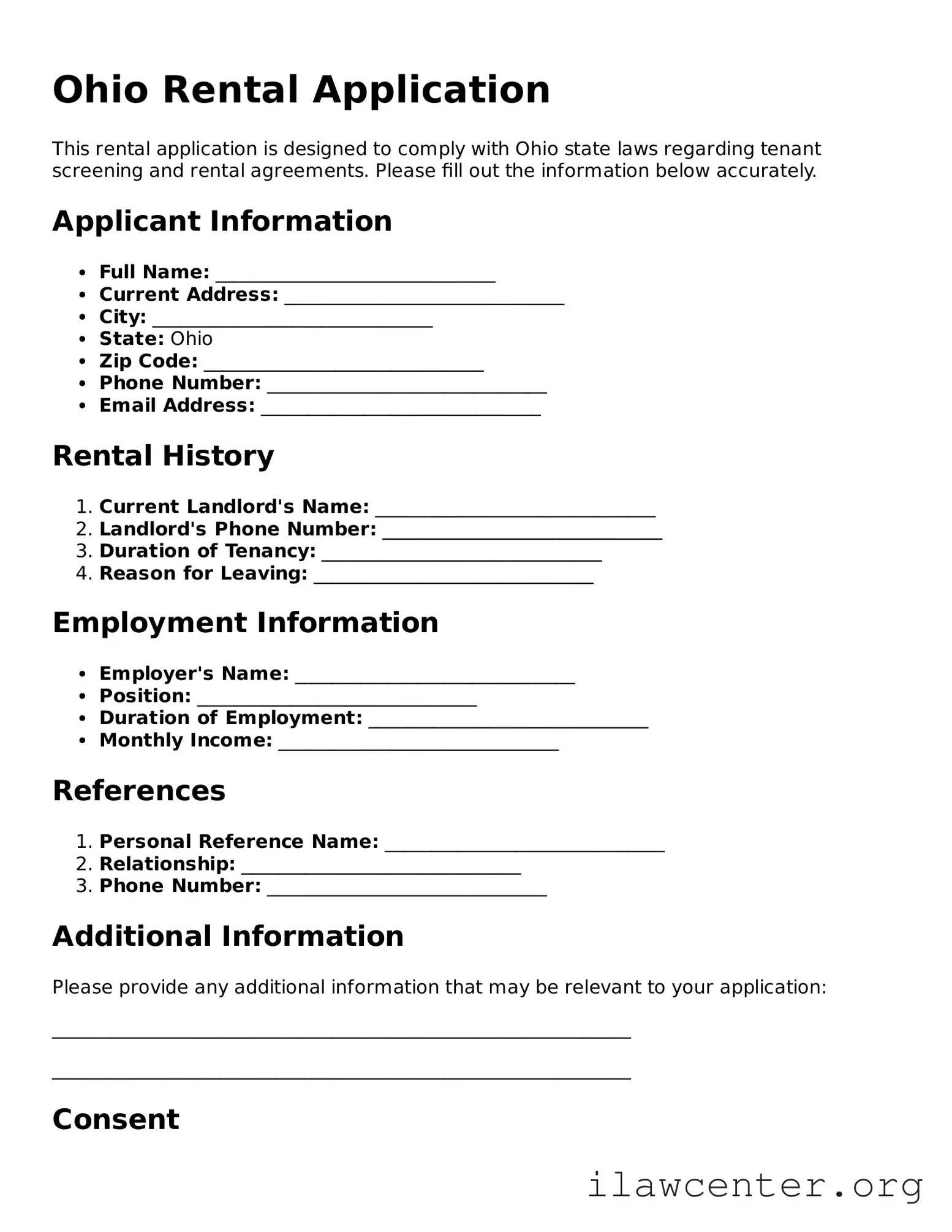 Attorney-Verified  Rental Application Document for Ohio