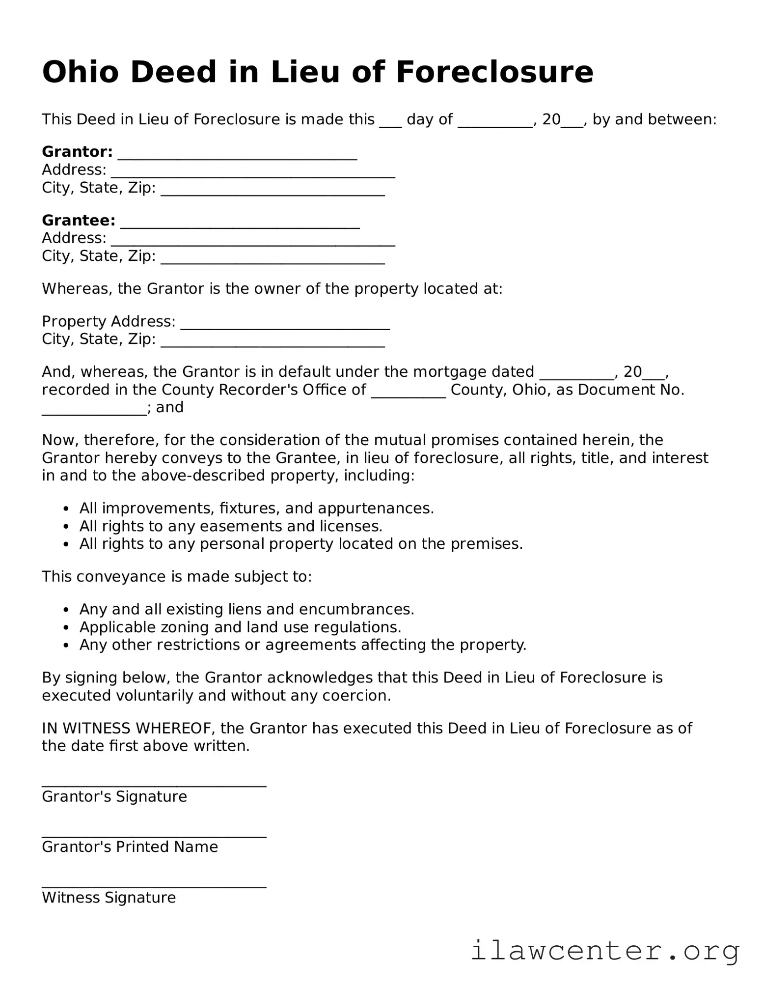 Attorney-Verified  Deed in Lieu of Foreclosure Document for Ohio