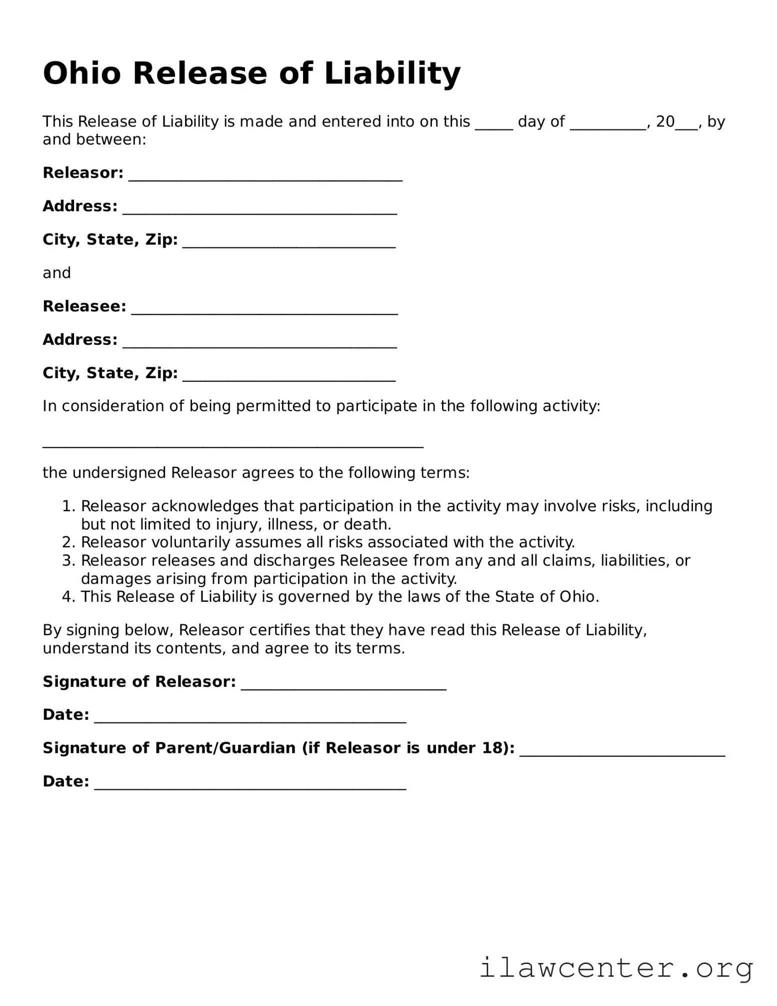 Attorney-Verified  Release of Liability Document for Ohio