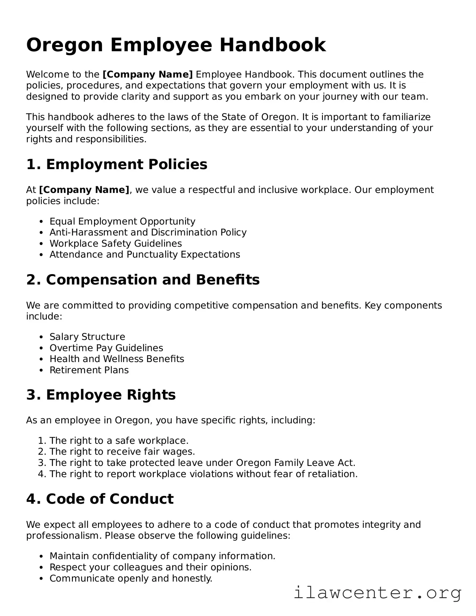 Attorney-Verified  Employee Handbook Document for Oregon