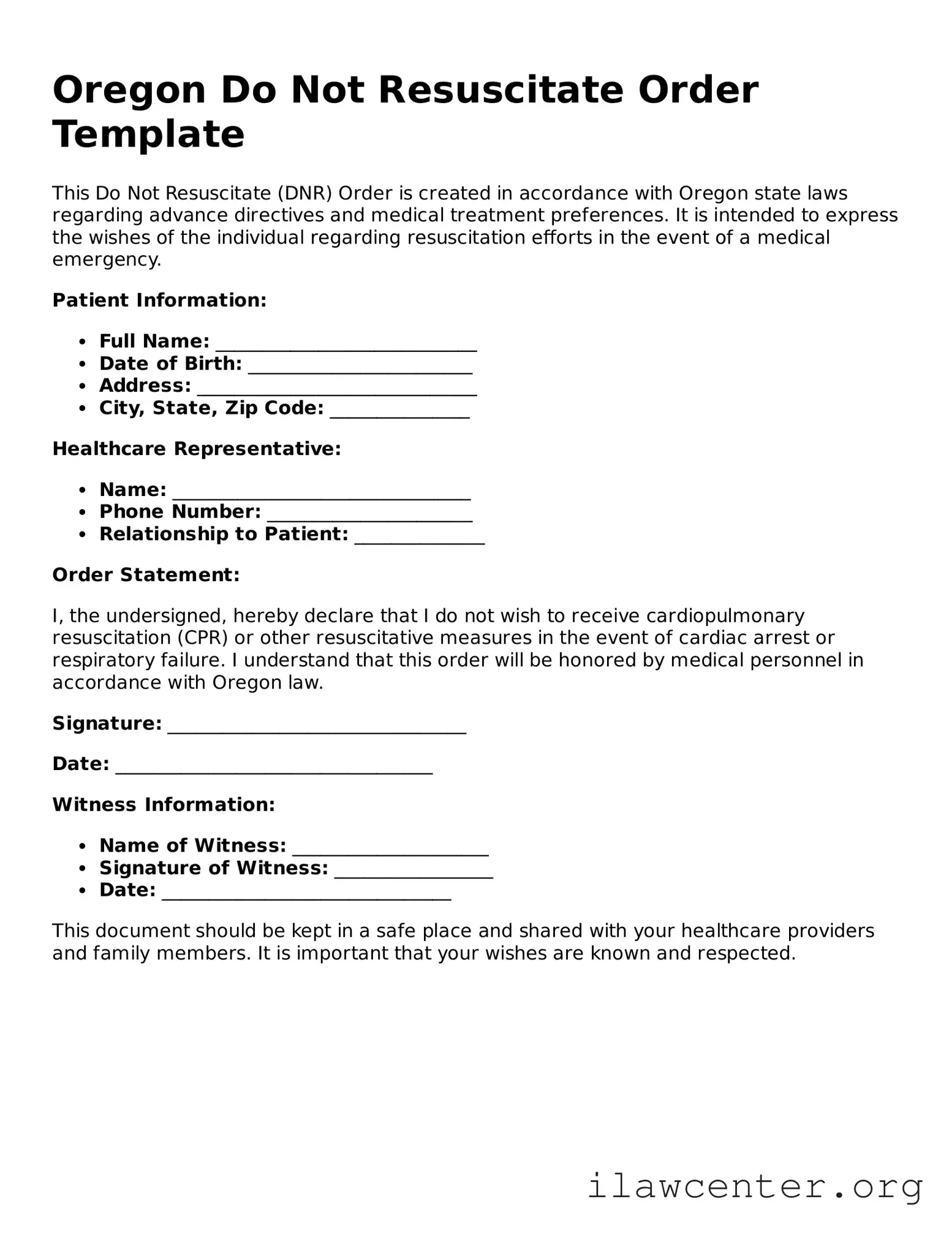 Attorney-Verified  Do Not Resuscitate Order Document for Oregon