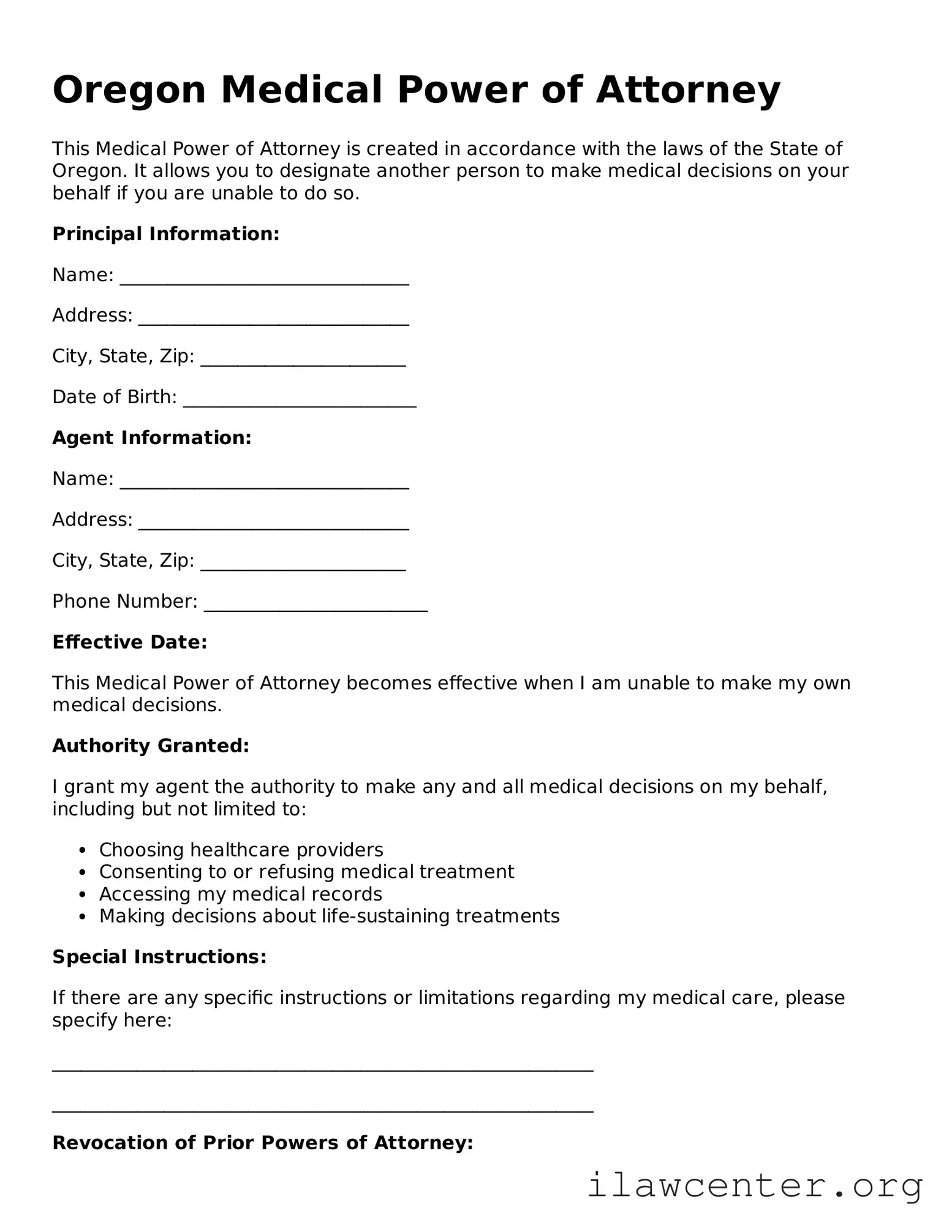 Attorney-Verified  Medical Power of Attorney Document for Oregon