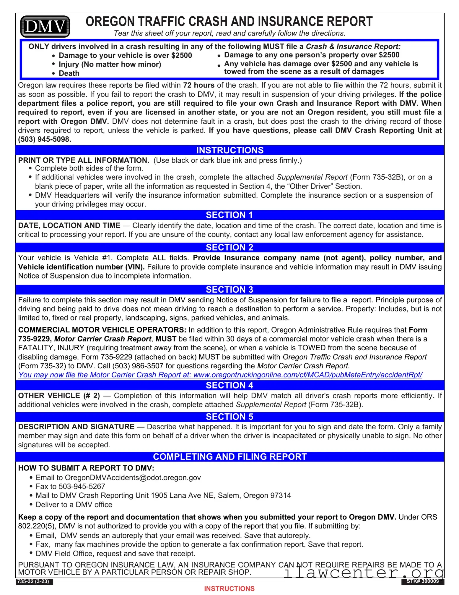 Oregon Dmv Accident Report PDF Template