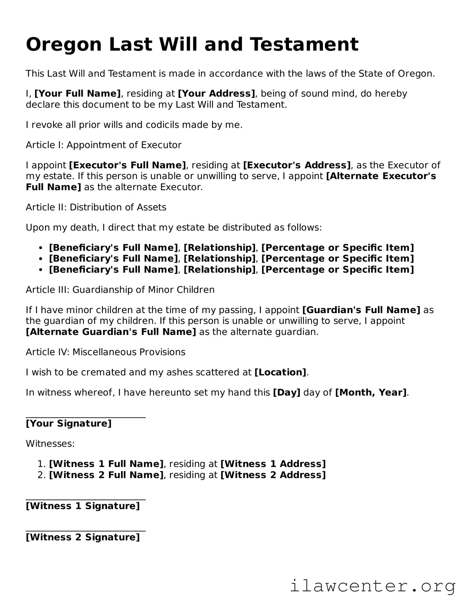 Attorney-Verified  Last Will and Testament Document for Oregon