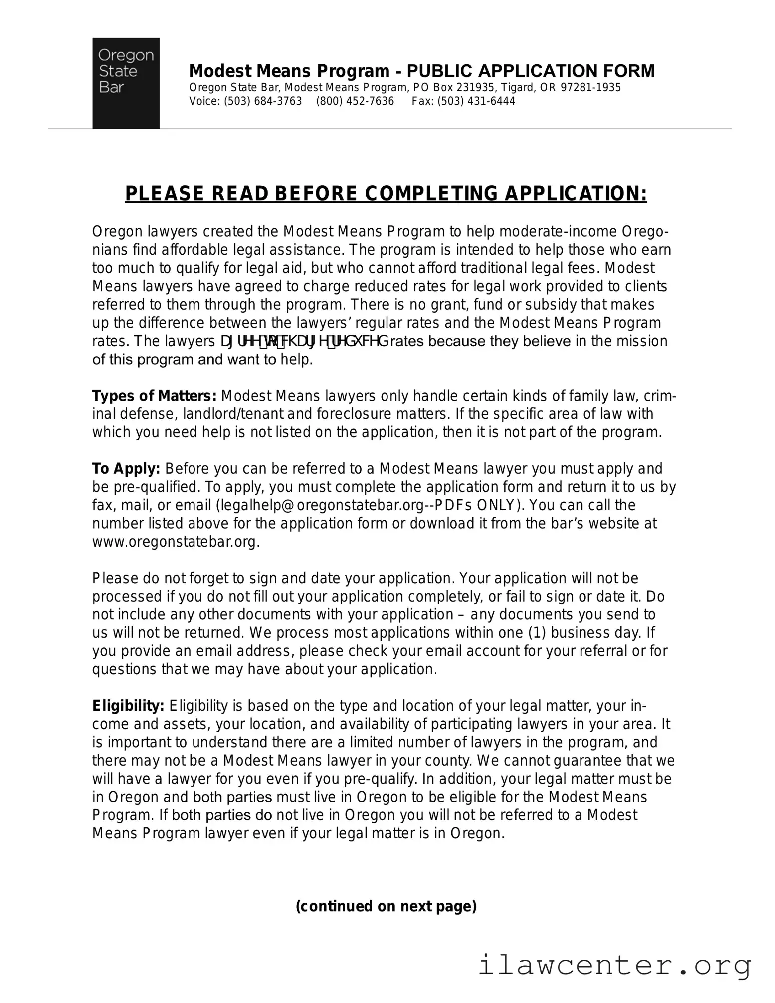 Oregon Modest Means Program PDF Template