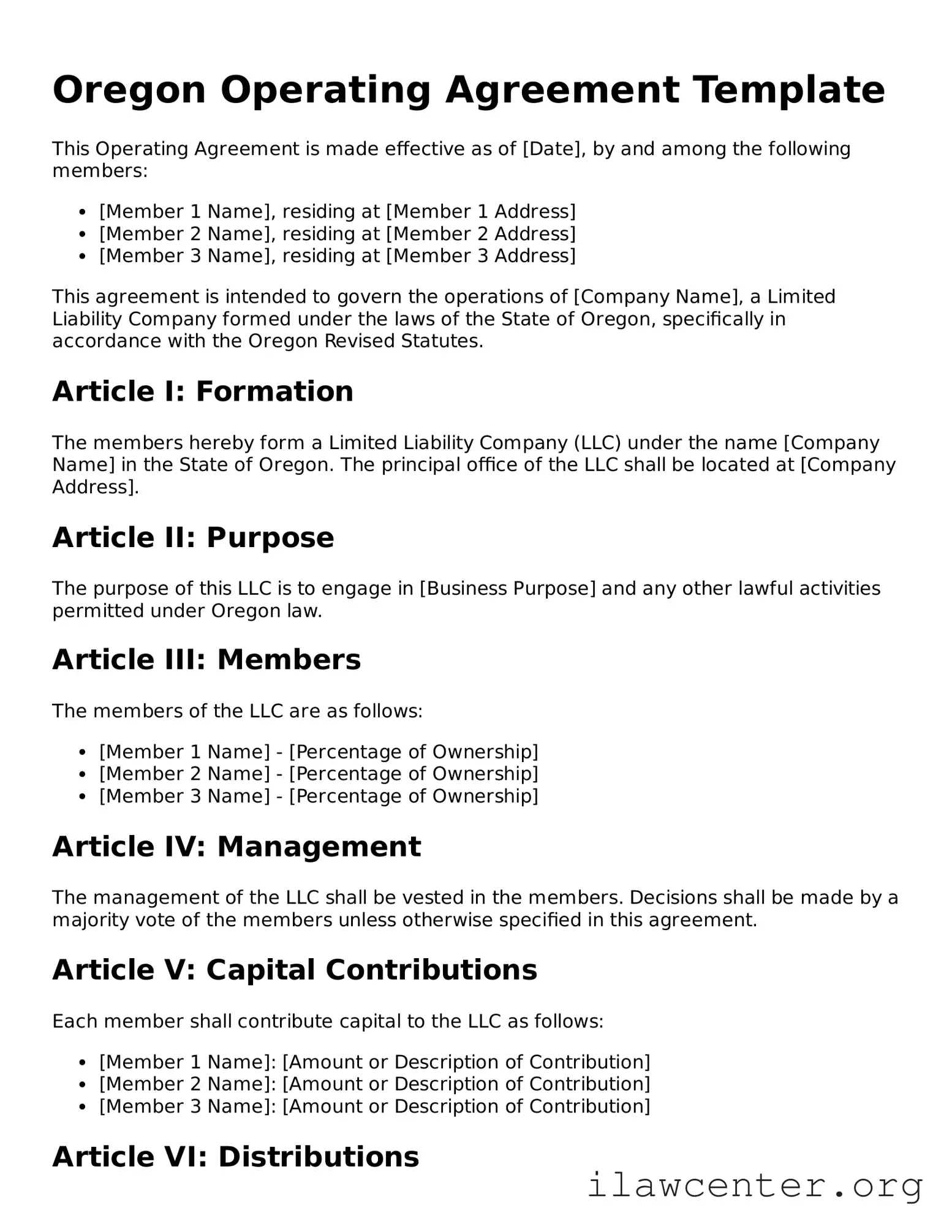 Attorney-Verified  Operating Agreement Document for Oregon