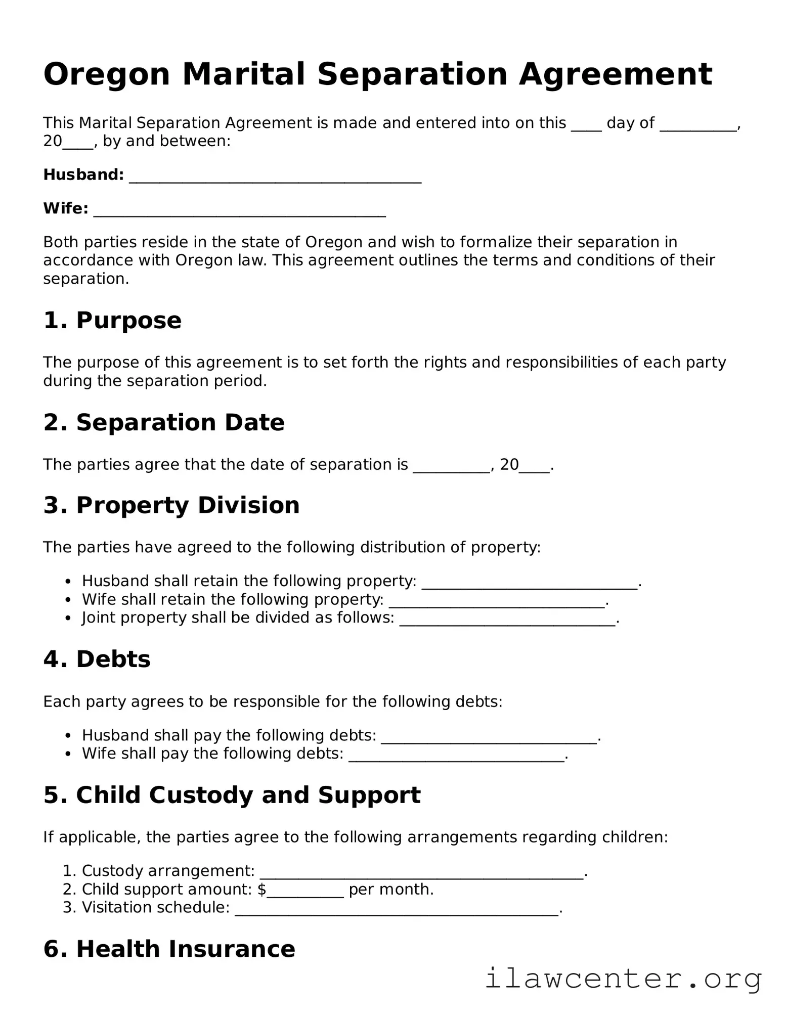 Attorney-Verified  Marital Separation Agreement Document for Oregon