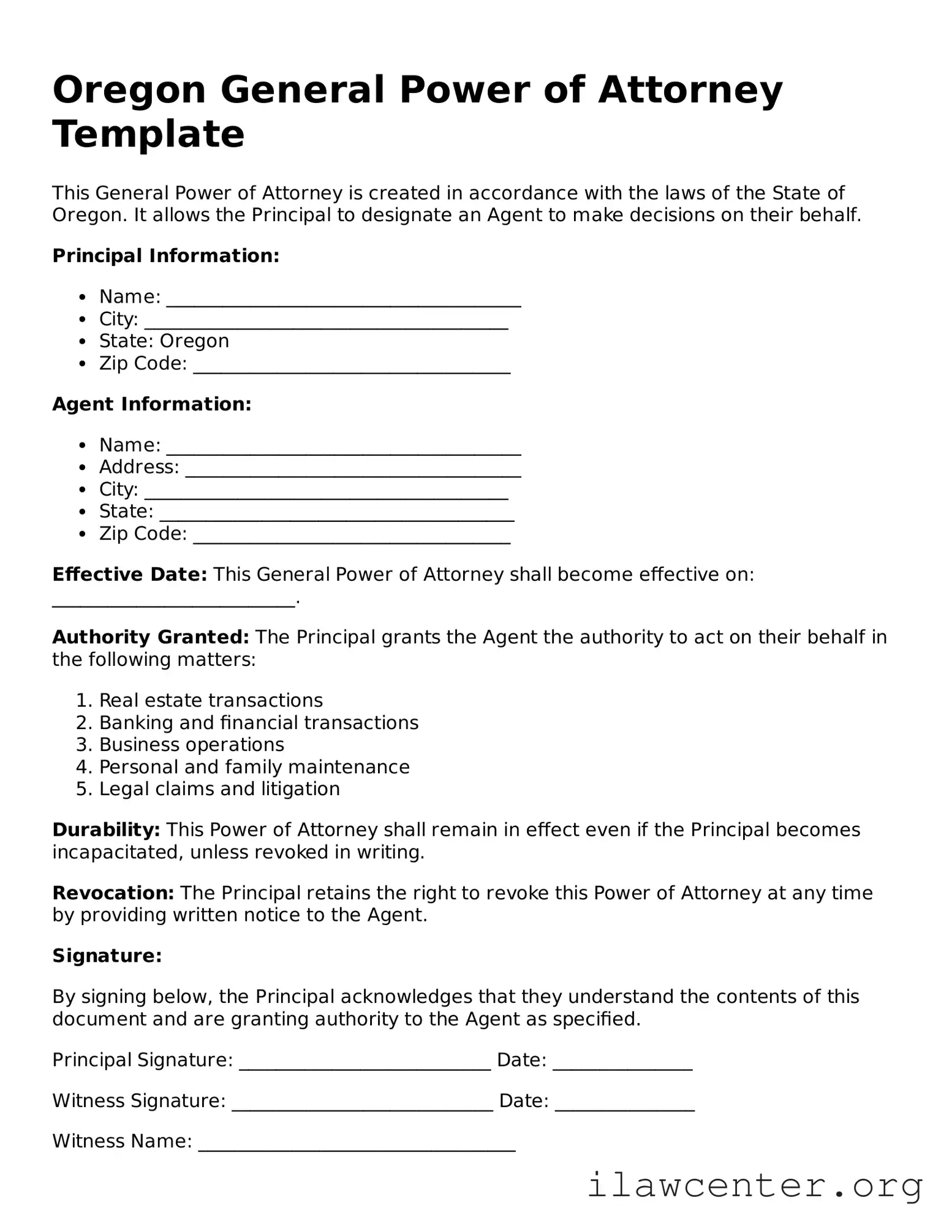 Attorney-Verified  General Power of Attorney Document for Oregon