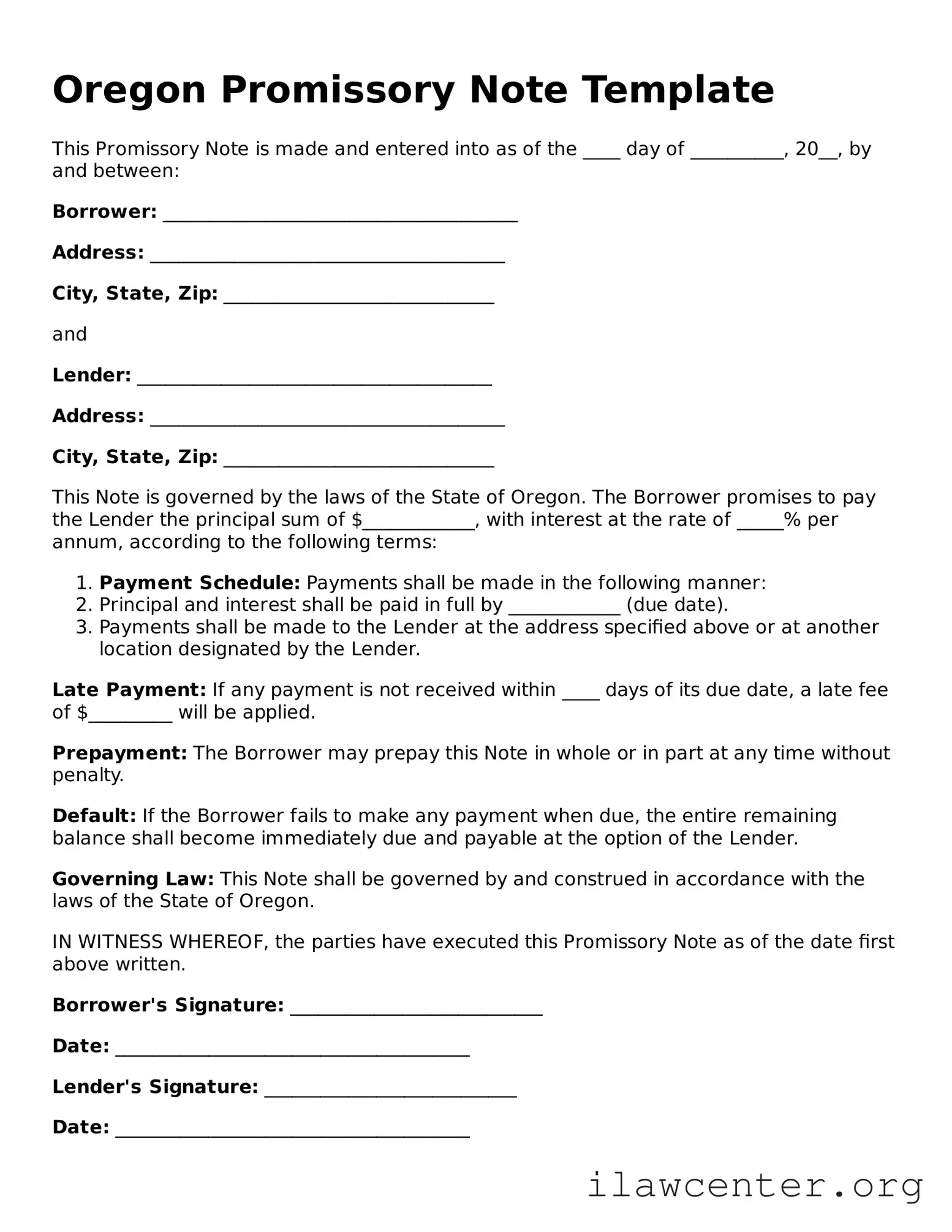 Attorney-Verified  Promissory Note Document for Oregon