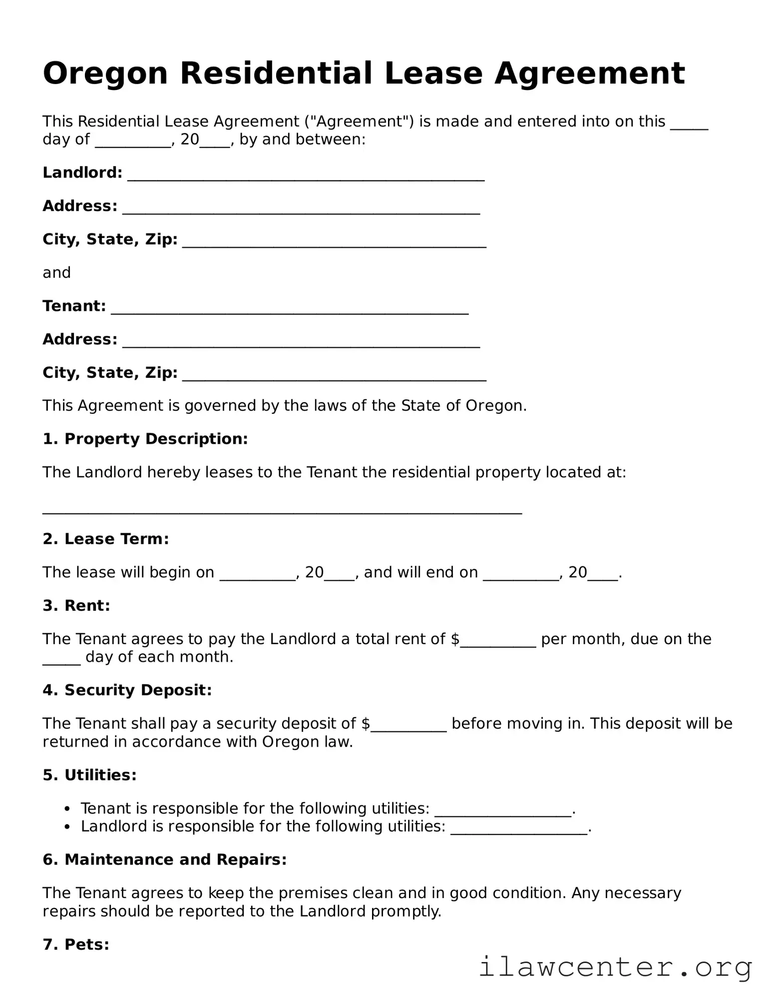 Attorney-Verified  Residential Lease Agreement Document for Oregon