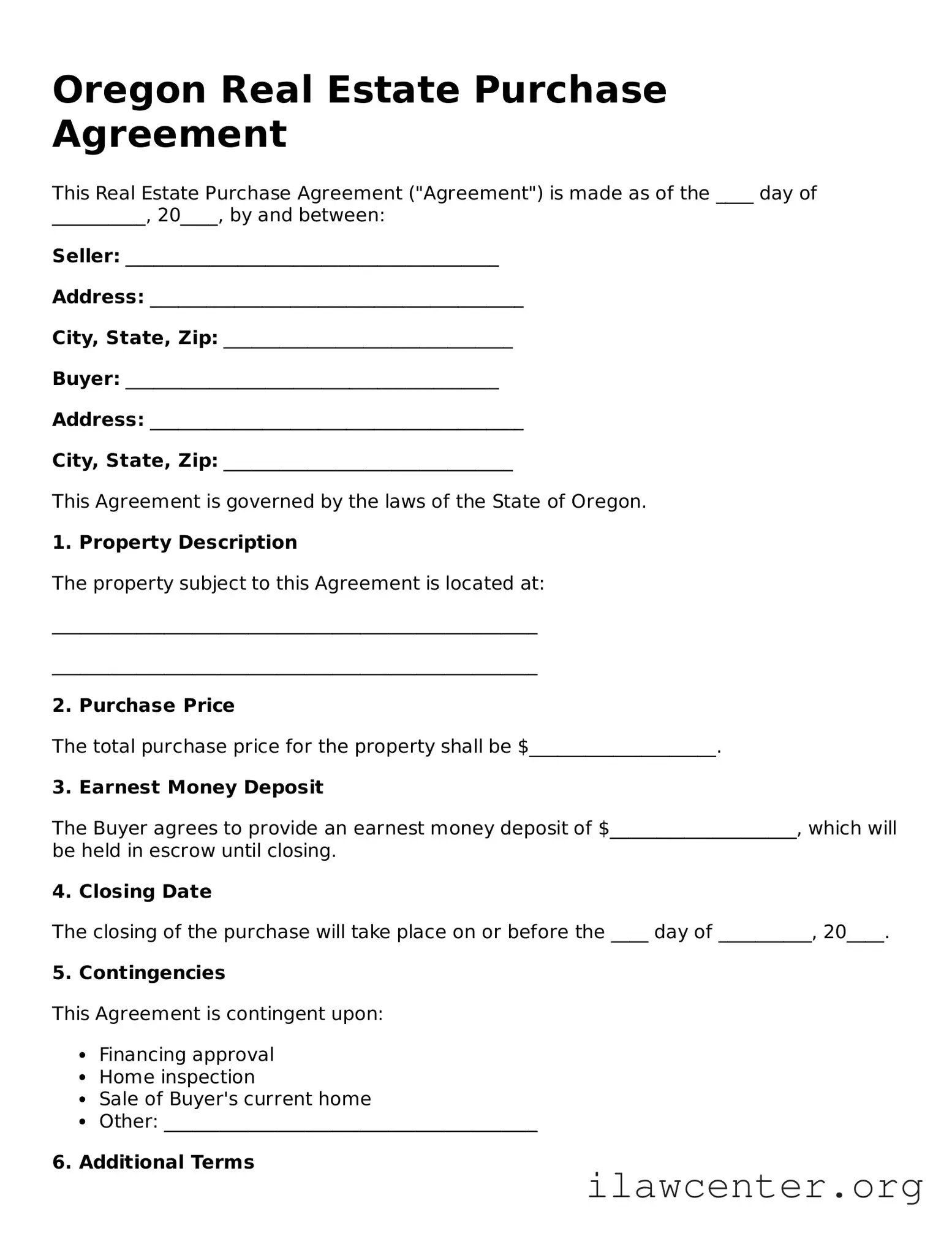 Attorney-Verified  Real Estate Purchase Agreement Document for Oregon