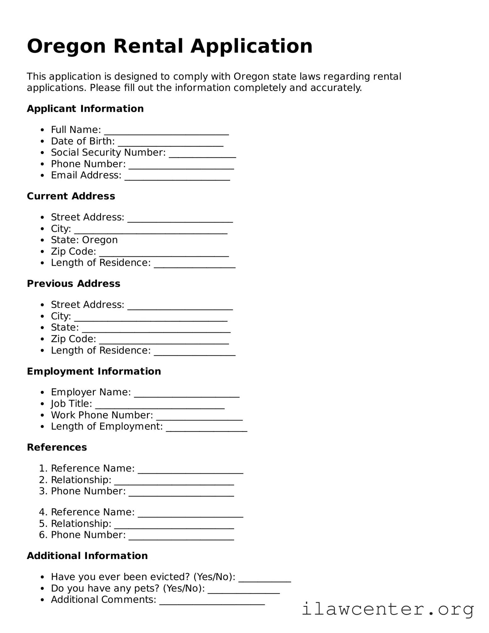 Attorney-Verified  Rental Application Document for Oregon