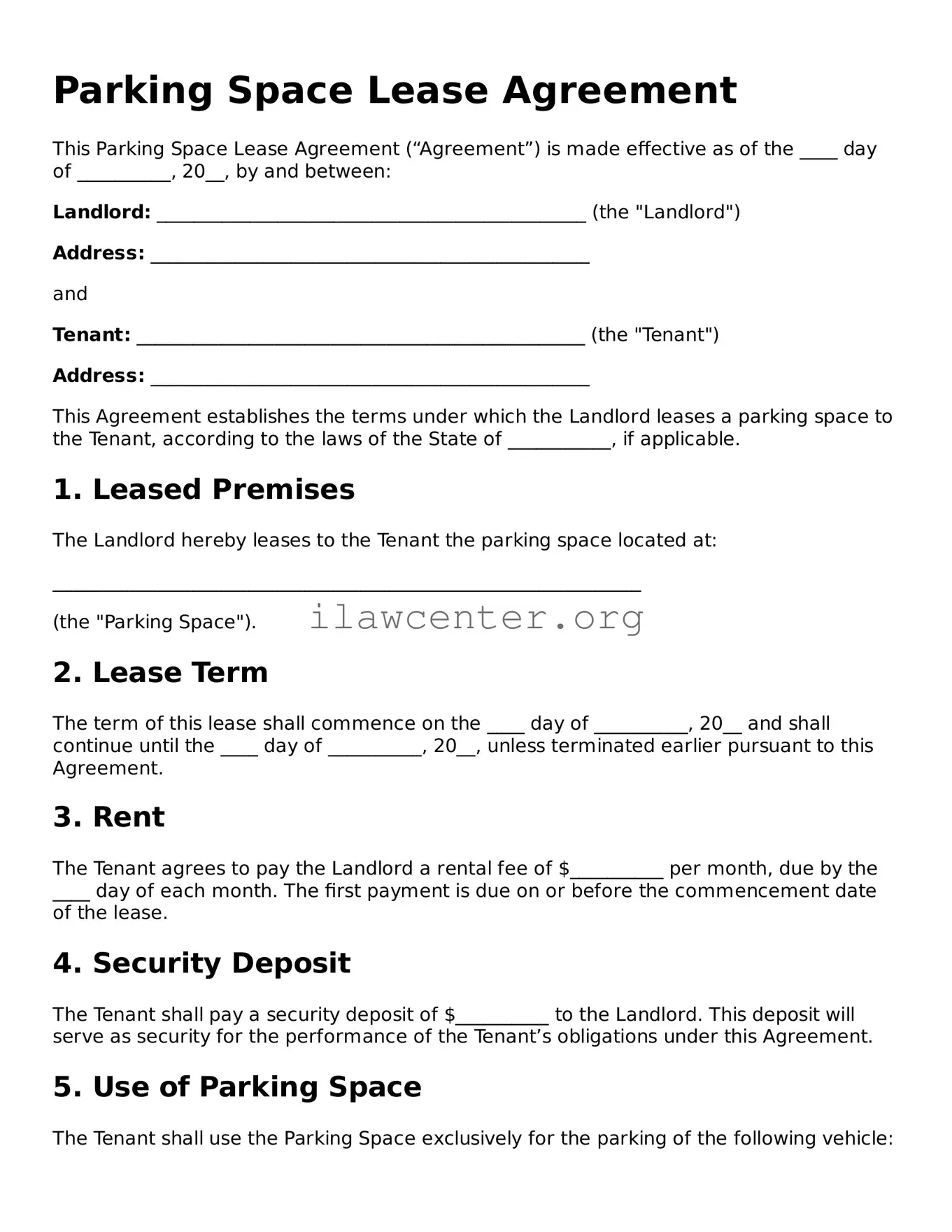 Fillable Parking Space Lease Agreement Document