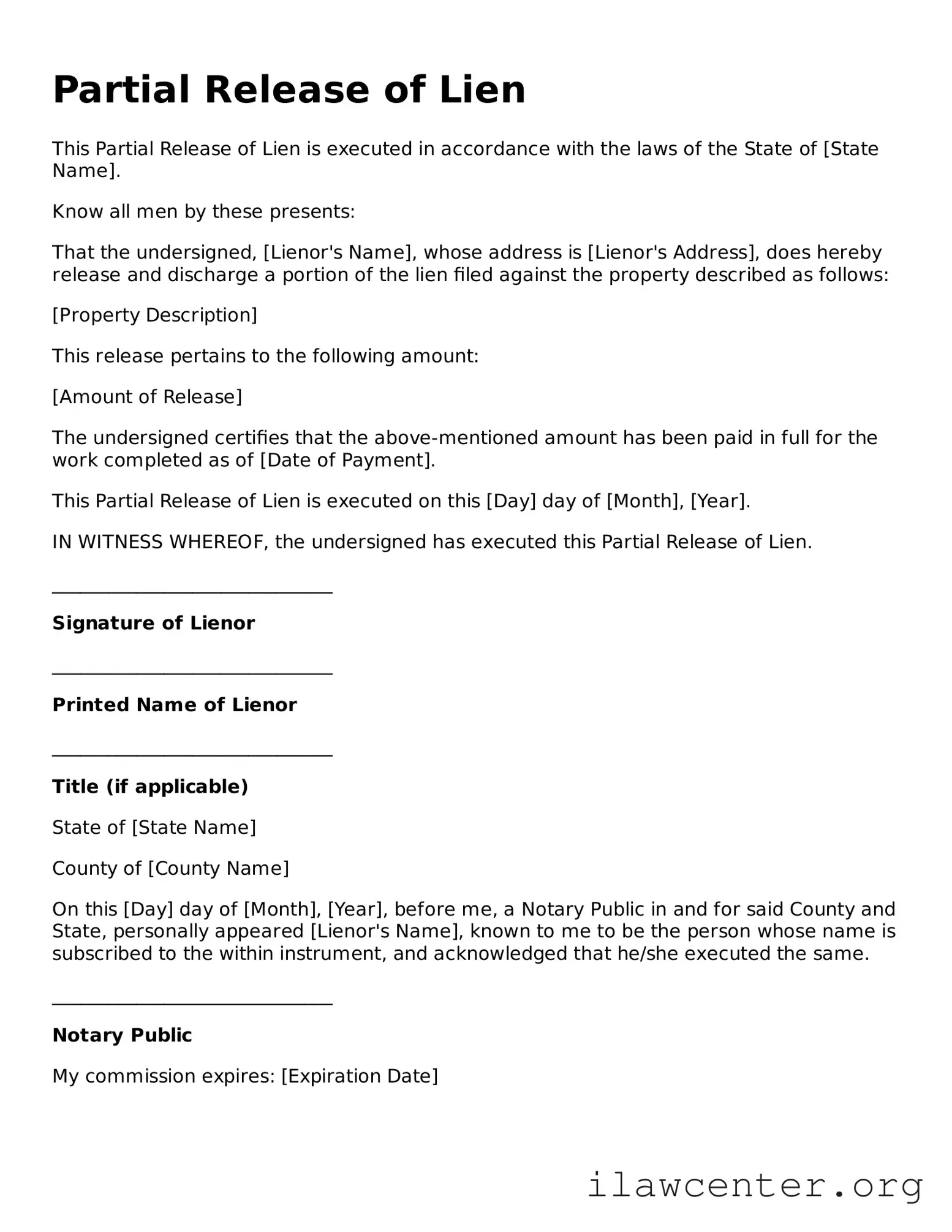 Fillable Partial Release of Lien Document