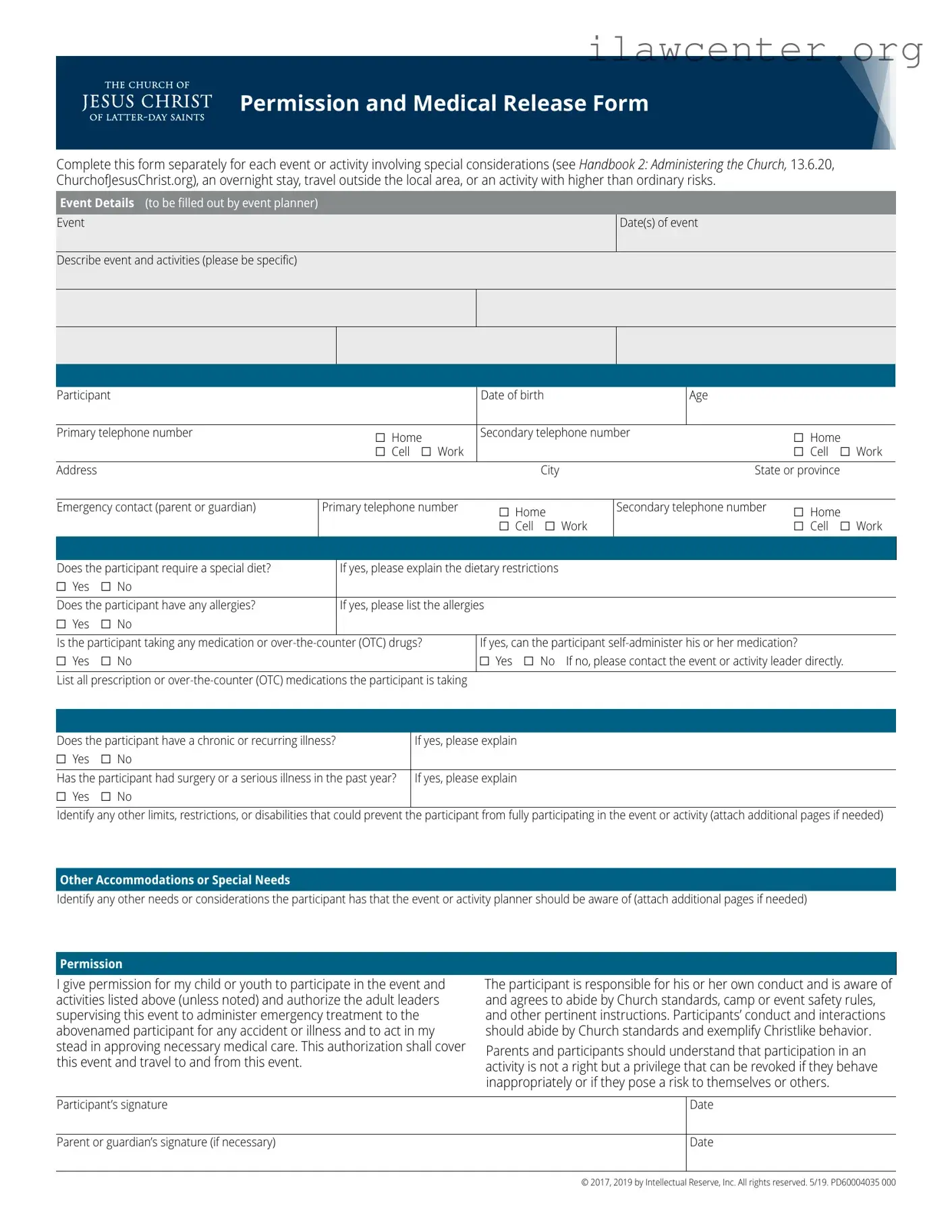 Lds Permission PDF Template