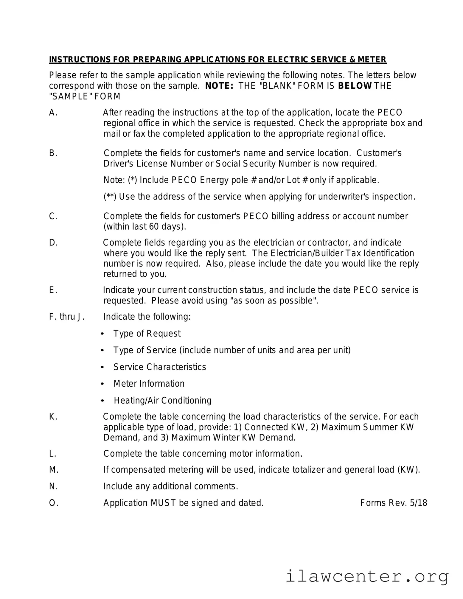 Peco Service And Meter Application PDF Template
