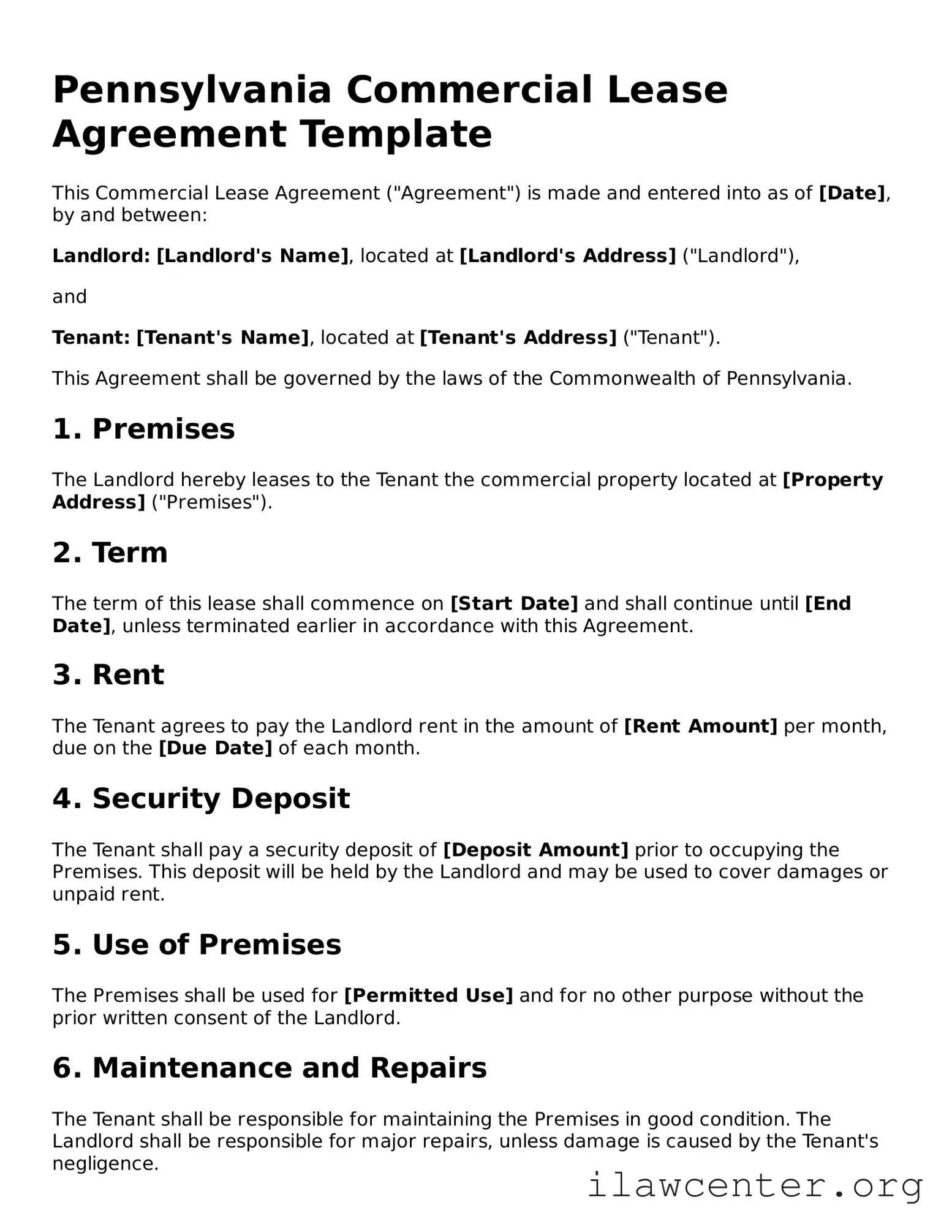 Attorney-Verified  Commercial Lease Agreement Document for Pennsylvania