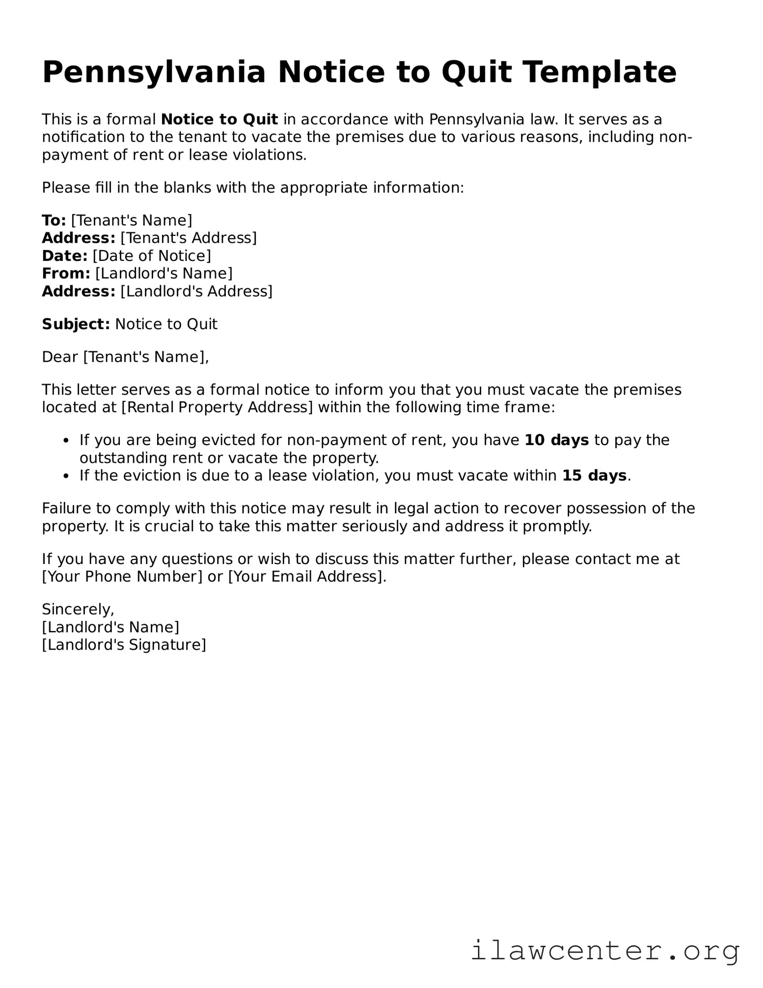 Attorney-Verified  Notice to Quit Document for Pennsylvania