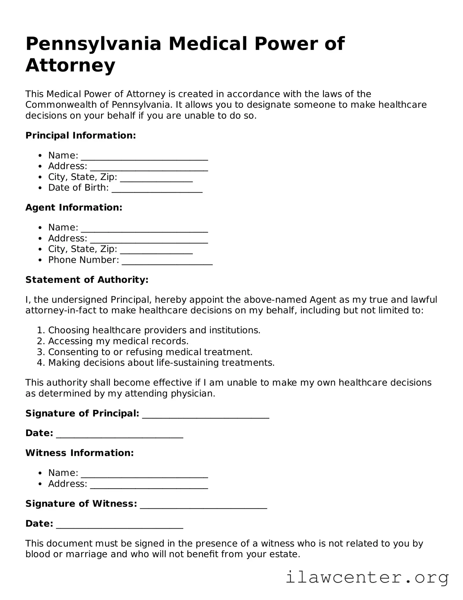 Attorney-Verified  Medical Power of Attorney Document for Pennsylvania