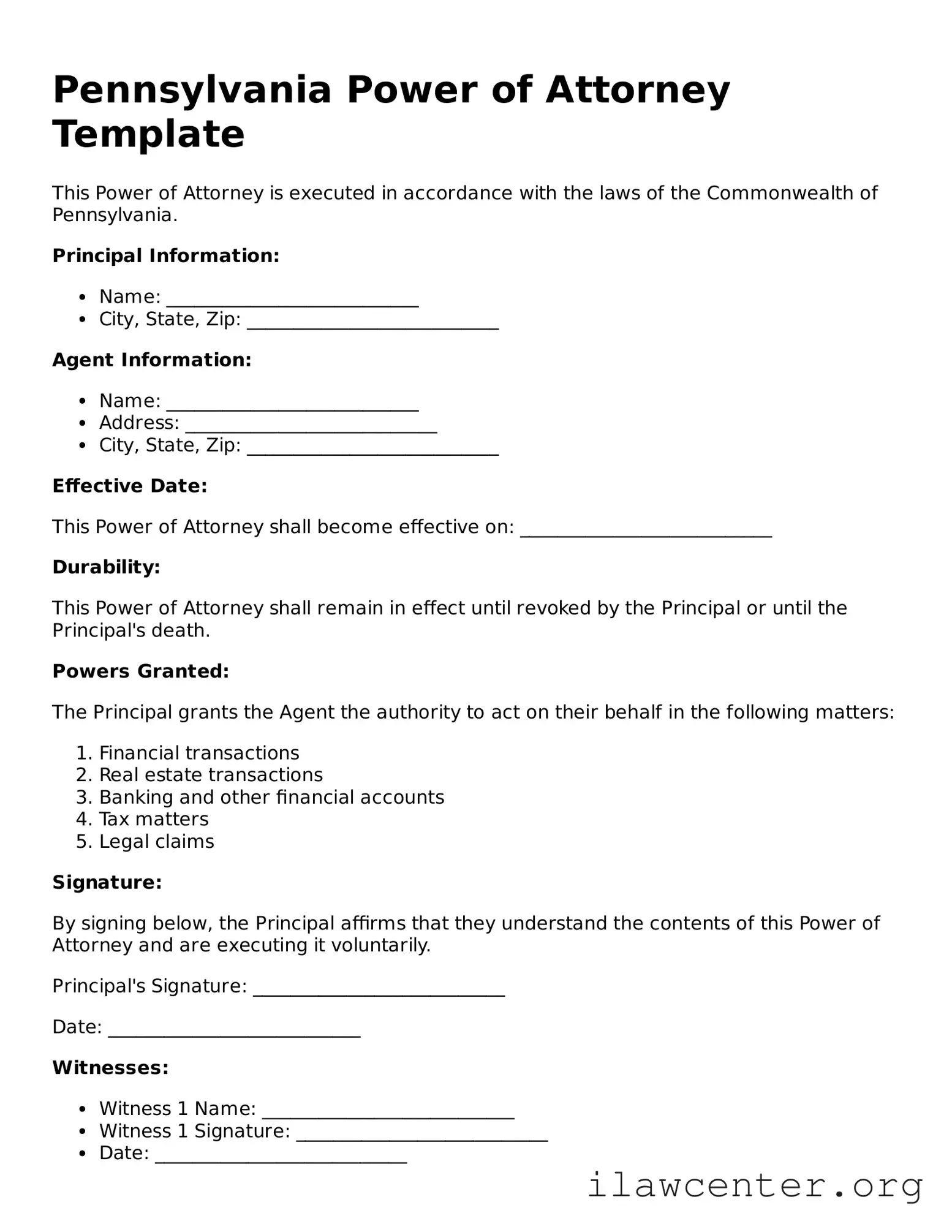 Attorney-Verified  Power of Attorney Document for Pennsylvania