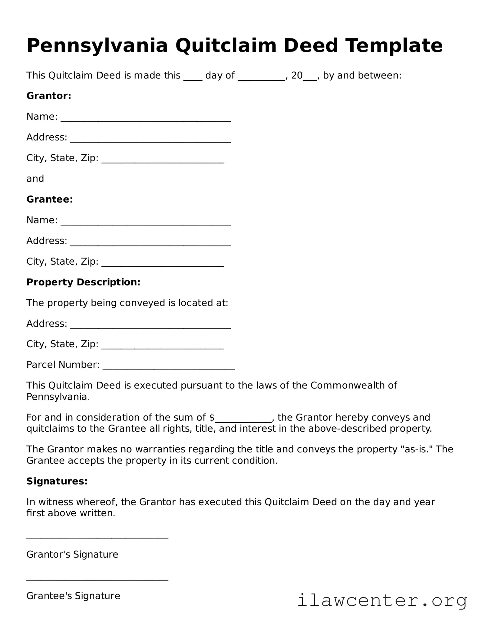 Attorney-Verified  Quitclaim Deed Document for Pennsylvania