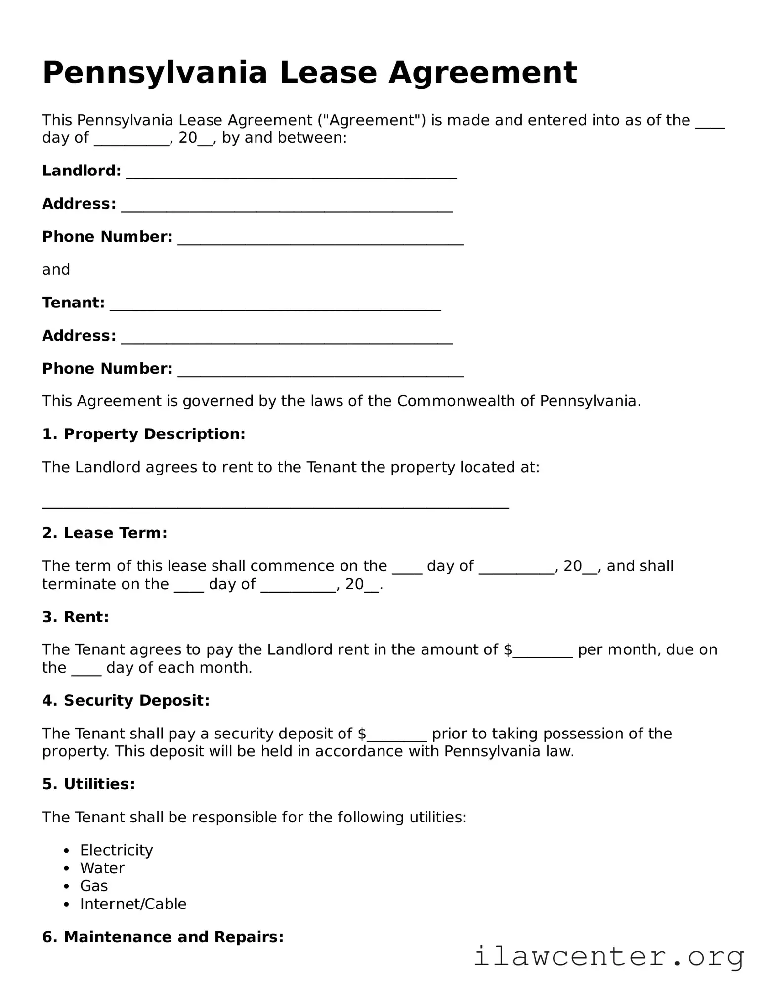 Attorney-Verified  Lease Agreement Document for Pennsylvania