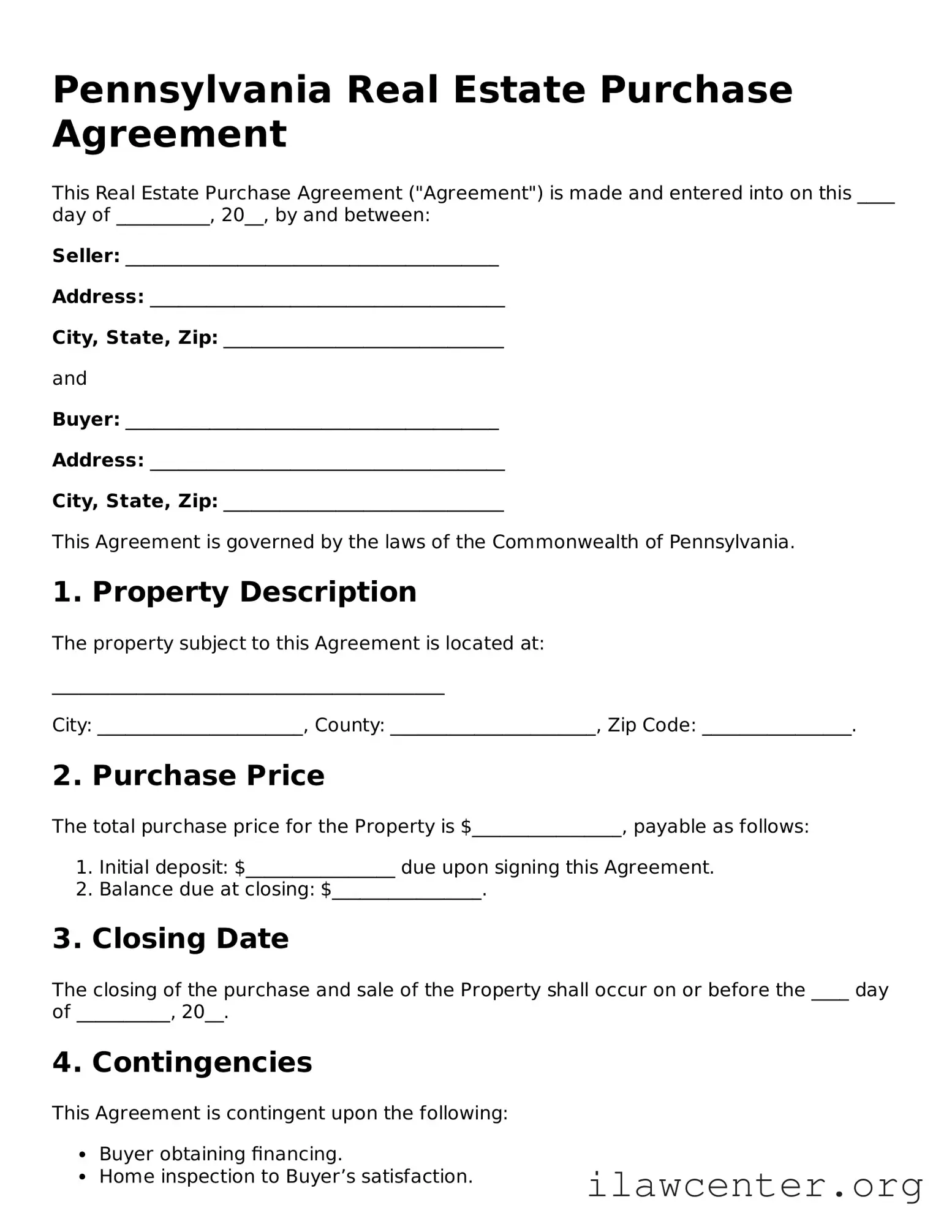 Attorney-Verified  Real Estate Purchase Agreement Document for Pennsylvania