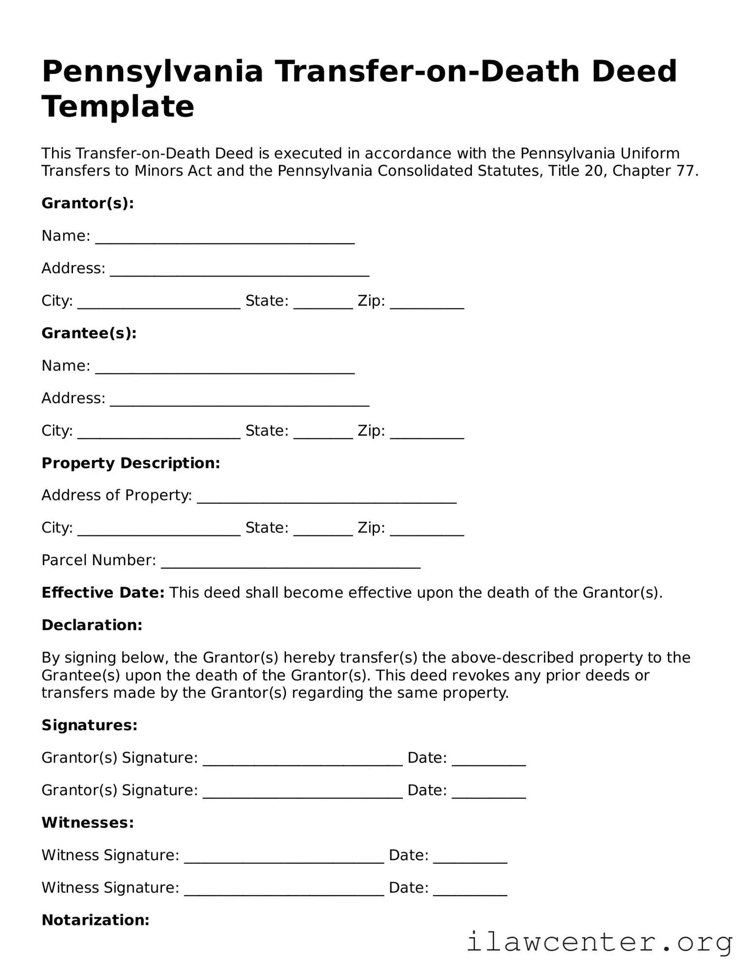 Attorney-Verified  Transfer-on-Death Deed Document for Pennsylvania