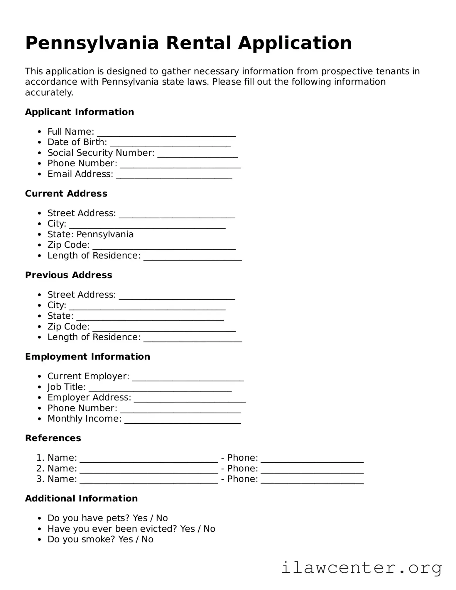 Attorney-Verified  Rental Application Document for Pennsylvania