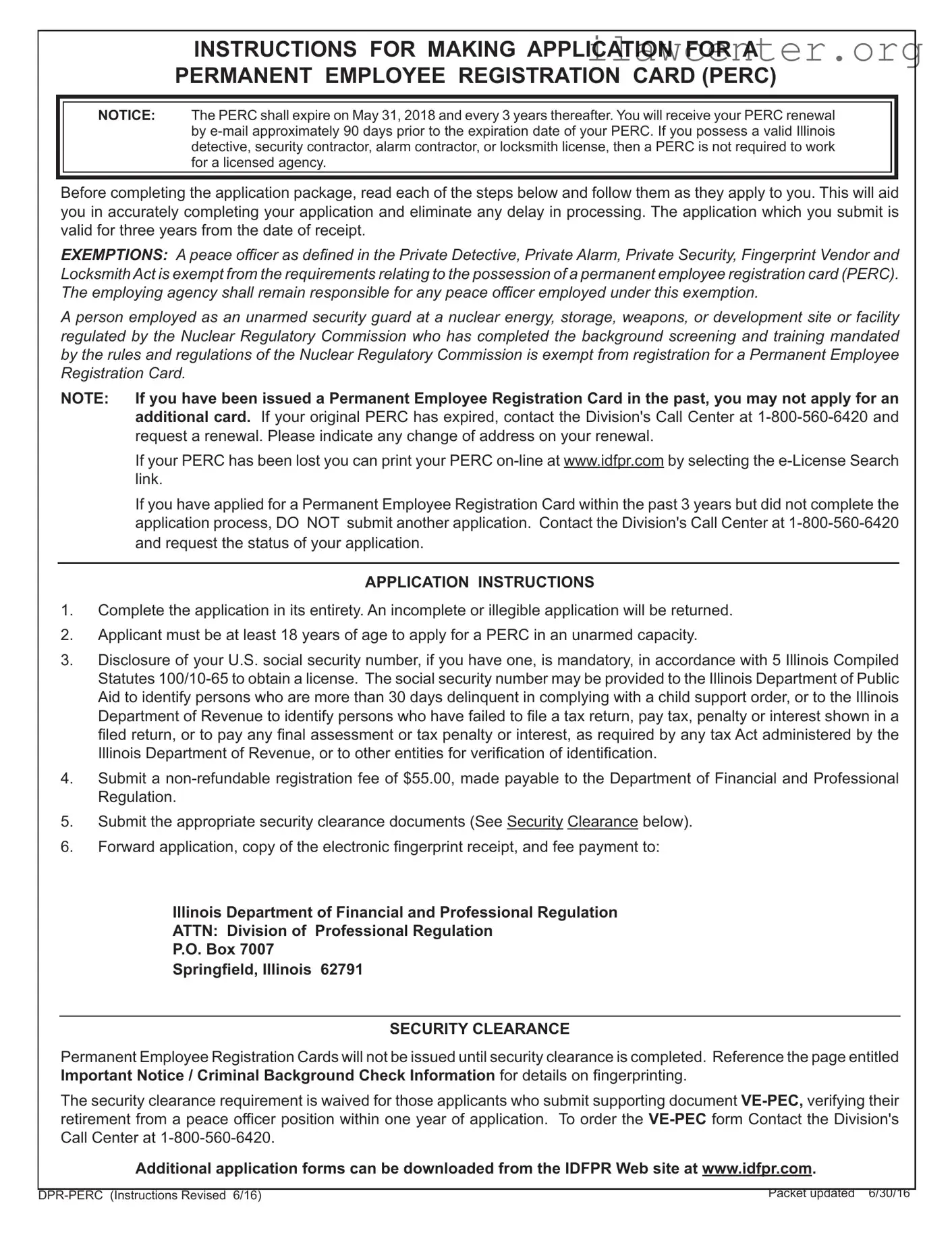 Illinois Perc Card PDF Template