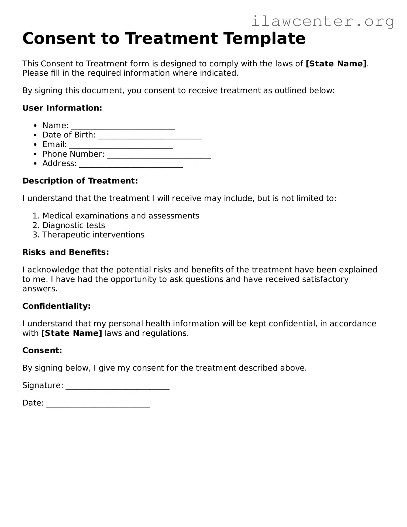 Fillable Consent Document