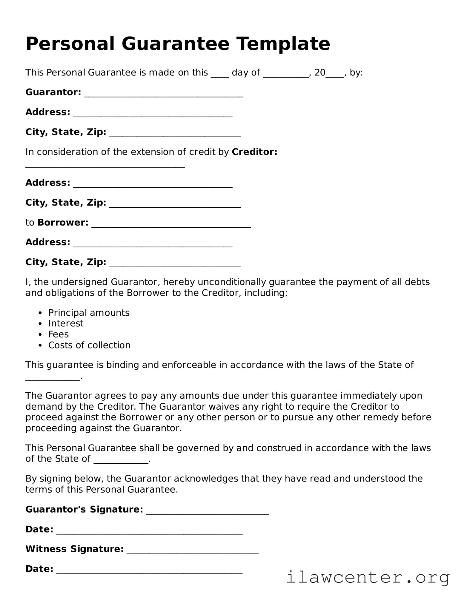Fillable Personal Guarantee Document