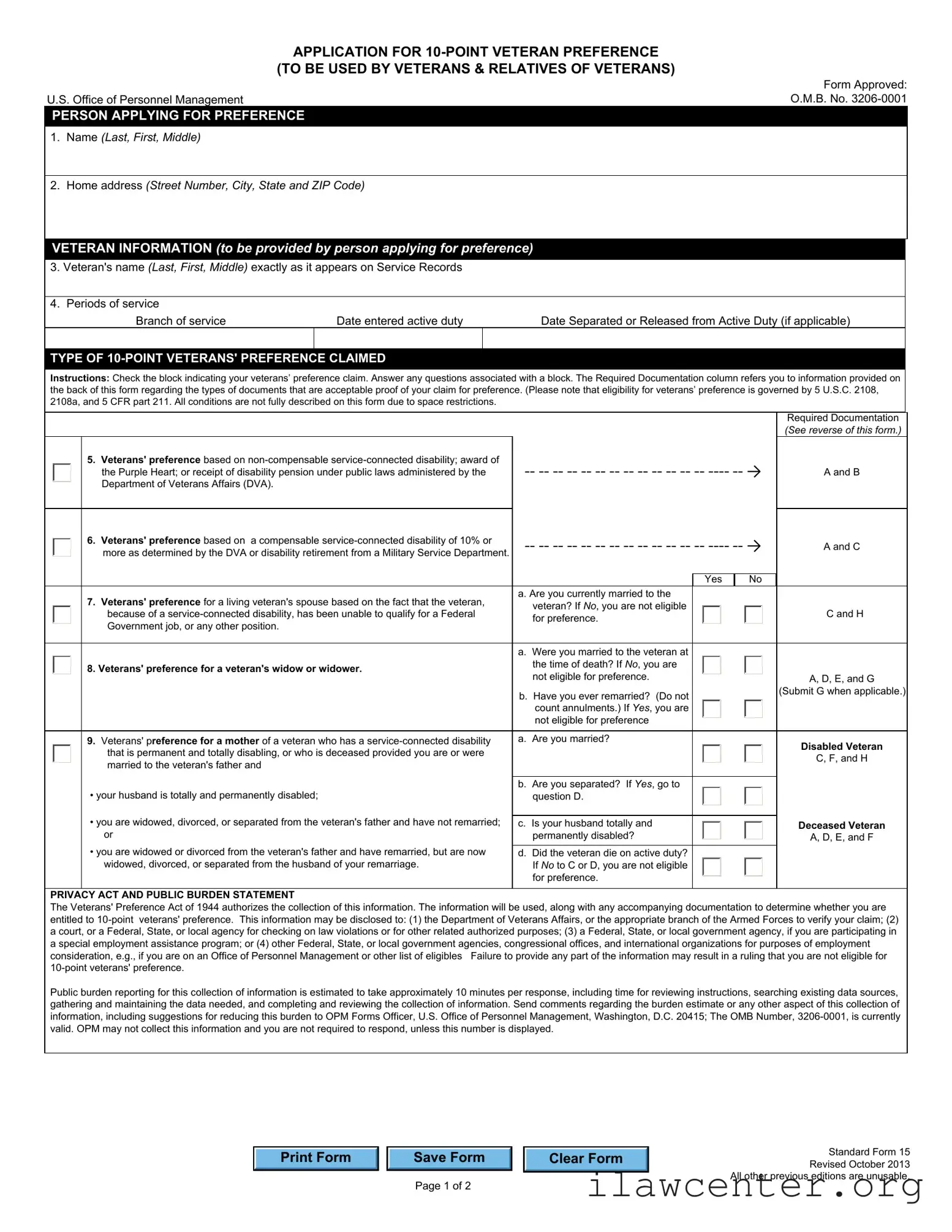 OPM Standard form 15 PDF Template